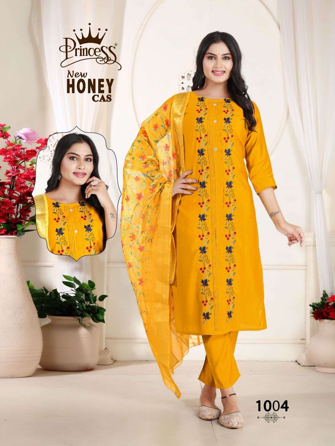 NEW HONEY CAS BY PRINCESS CREATION IN HEAVY ROMAN SILK WITH COTTAN INNER DIGITAL DUPATTA