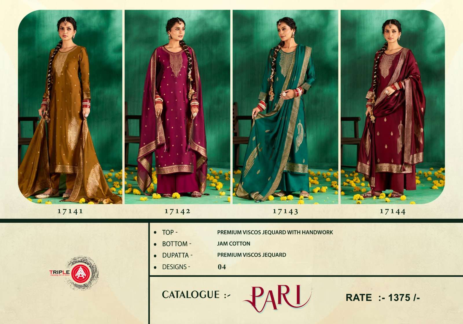 PARI BY TRIPLE PREMIUM VISCOS MULSIN JEQUARD WITH HAND WORK