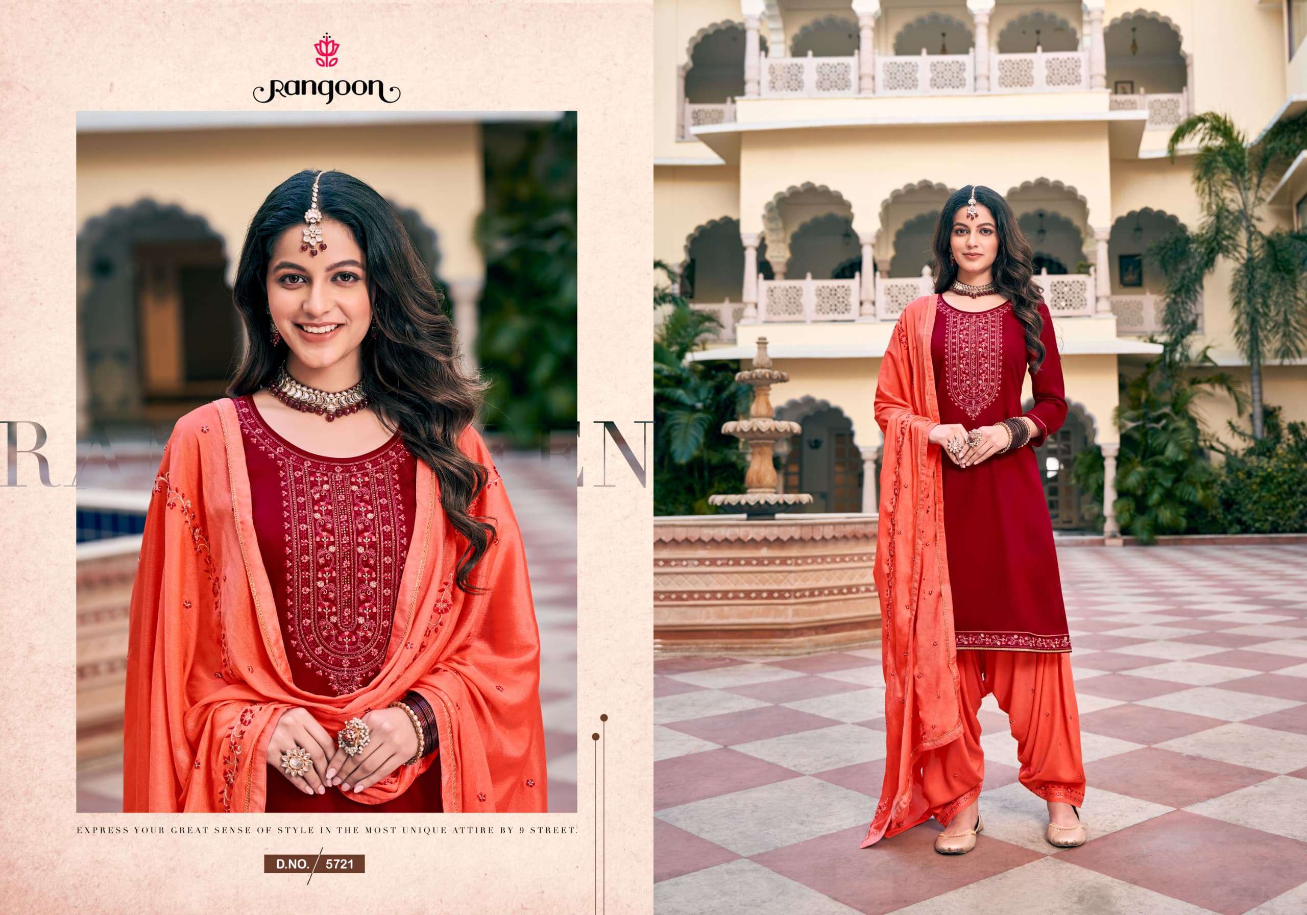 PATIALA VOL-37 BY RANGOON IN JAM SILK EMBROIDERY & SWAROSKI WORK WITH INNER