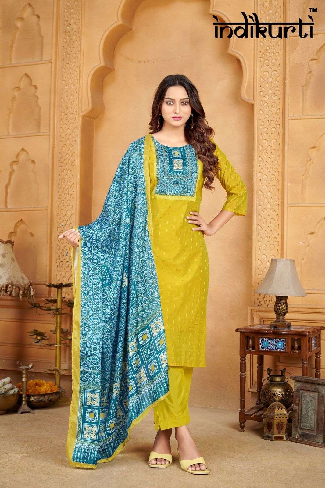 PURVI BY INDIKURTI IN MODAL BUTTI WITH INNER CRAPE AND PATCH WITH HAND WORK 