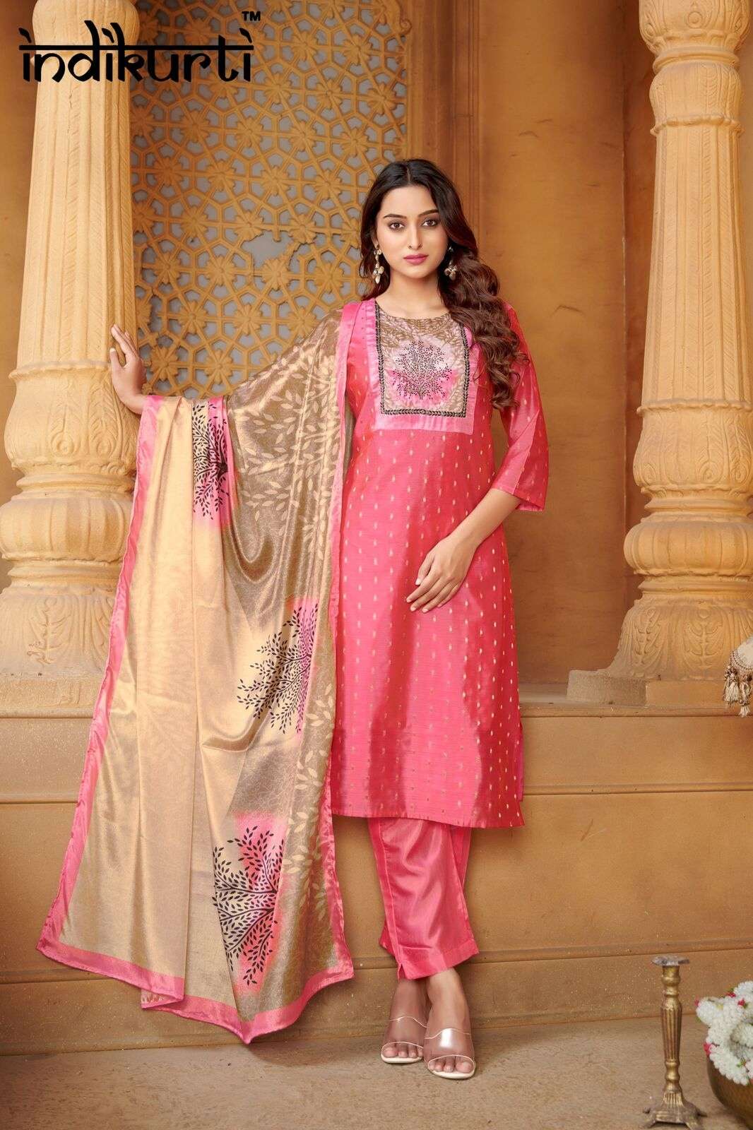 PURVI BY INDIKURTI IN MODAL BUTTI WITH INNER CRAPE AND PATCH WITH HAND WORK 