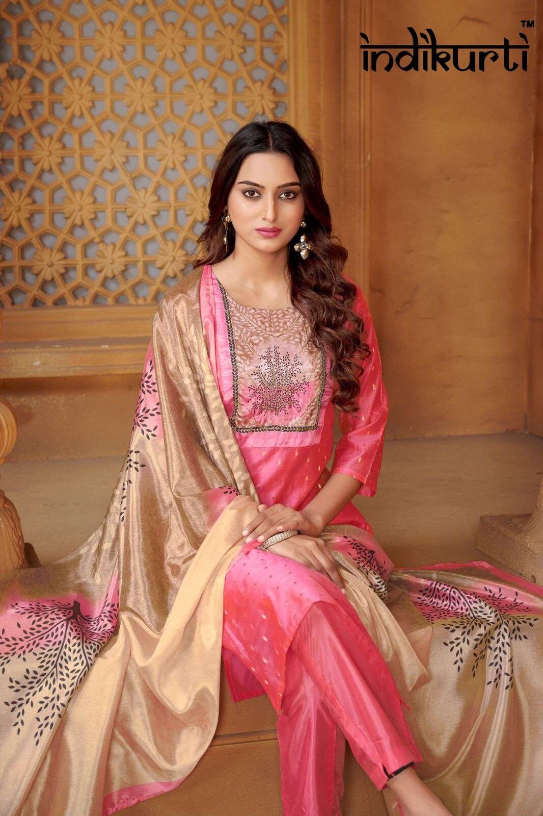 PURVI BY INDIKURTI IN MODAL BUTTI WITH INNER CRAPE AND PATCH WITH HAND WORK 