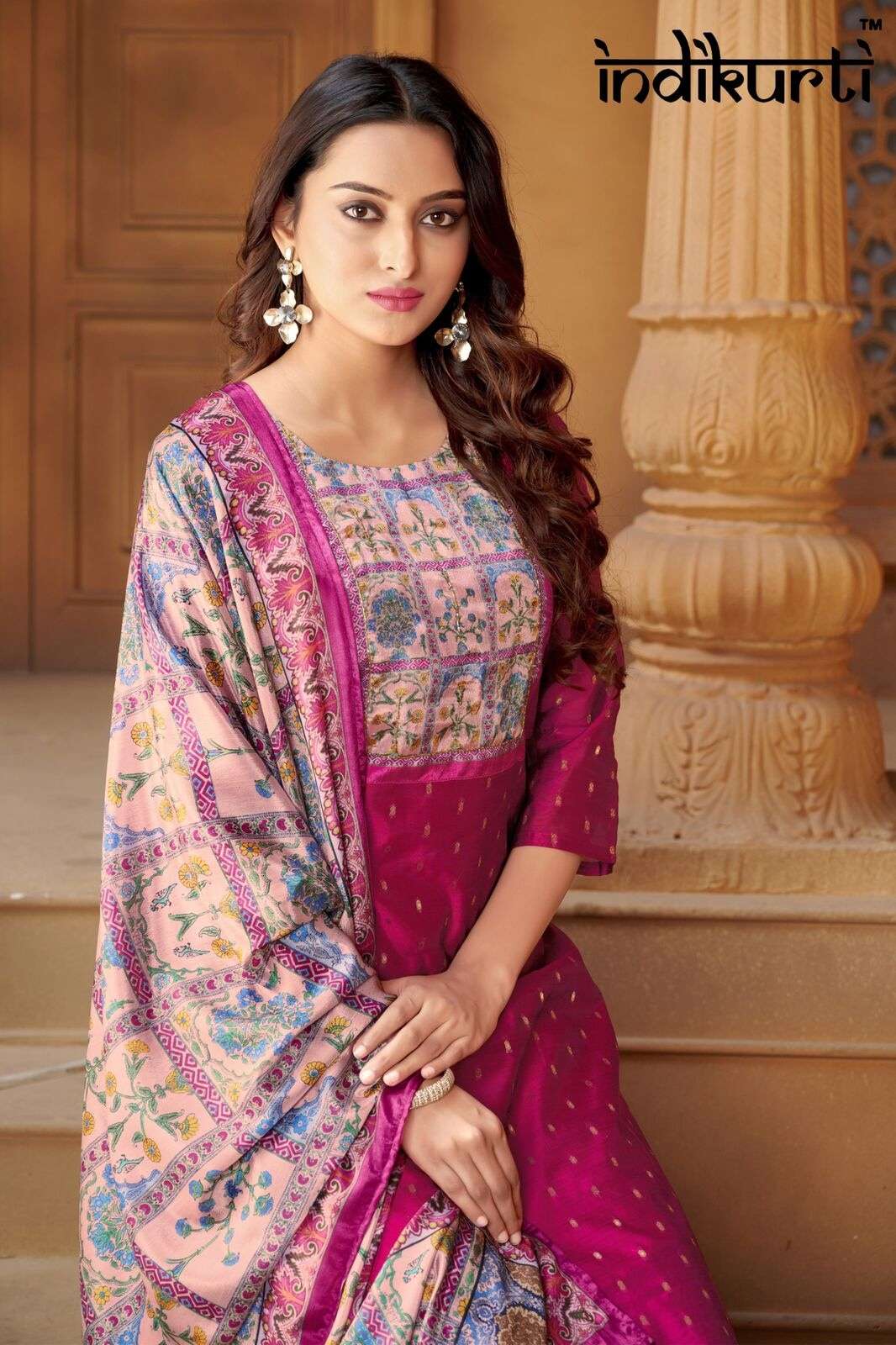 PURVI BY INDIKURTI IN MODAL BUTTI WITH INNER CRAPE AND PATCH WITH HAND WORK 