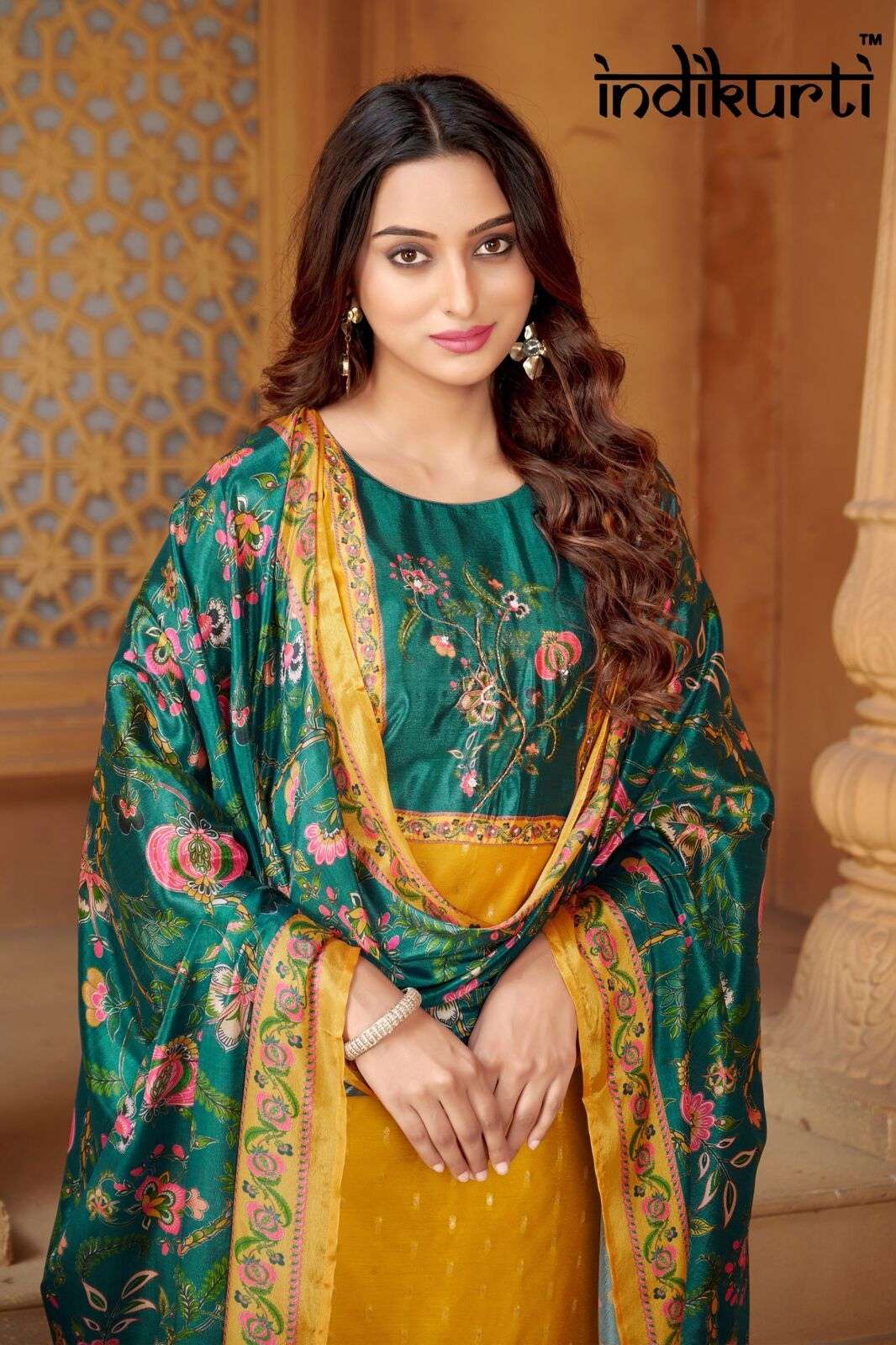 PURVI BY INDIKURTI IN MODAL BUTTI WITH INNER CRAPE AND PATCH WITH HAND WORK 