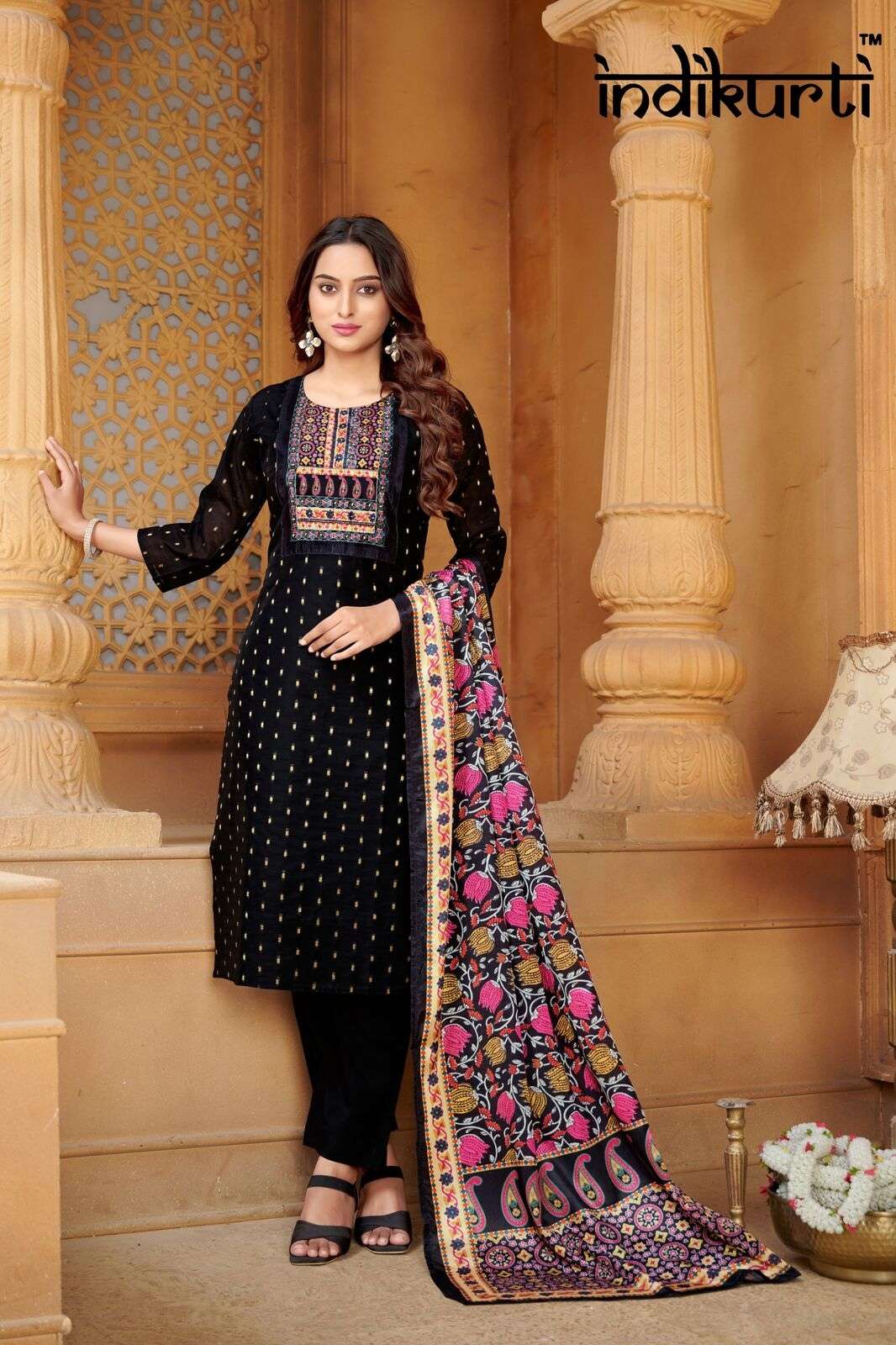 PURVI BY INDIKURTI IN MODAL BUTTI WITH INNER CRAPE AND PATCH WITH HAND WORK 