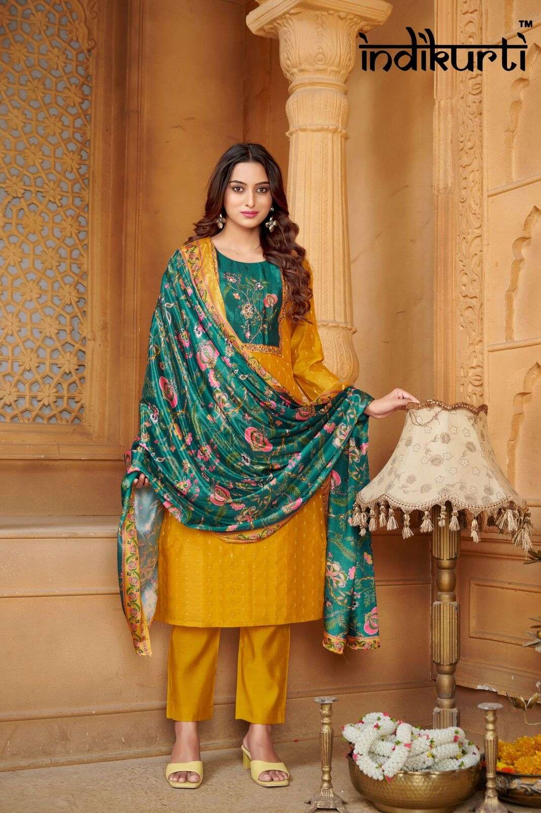 PURVI BY INDIKURTI IN MODAL BUTTI WITH INNER CRAPE AND PATCH WITH HAND WORK 