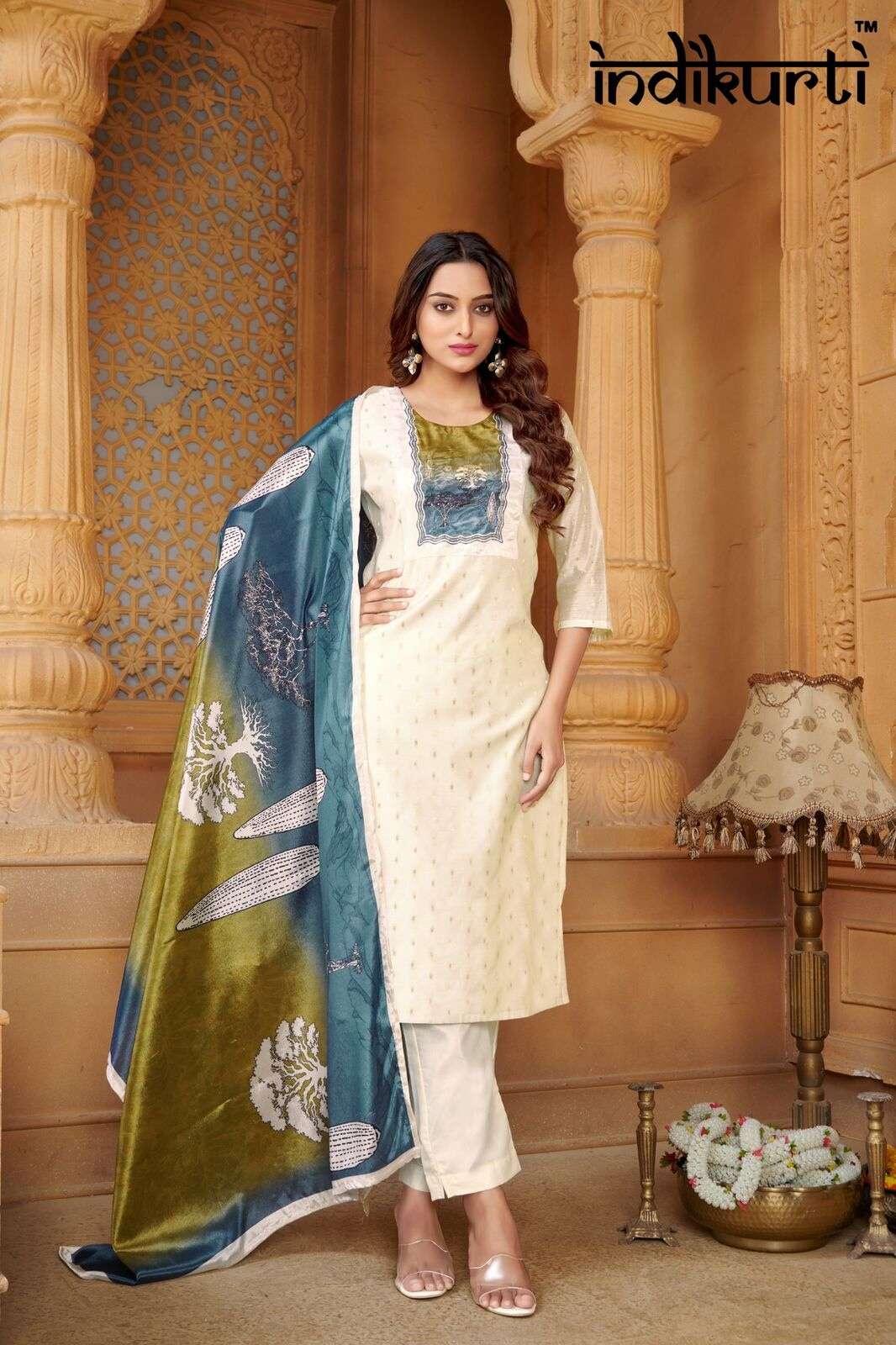 PURVI BY INDIKURTI IN MODAL BUTTI WITH INNER CRAPE AND PATCH WITH HAND WORK 