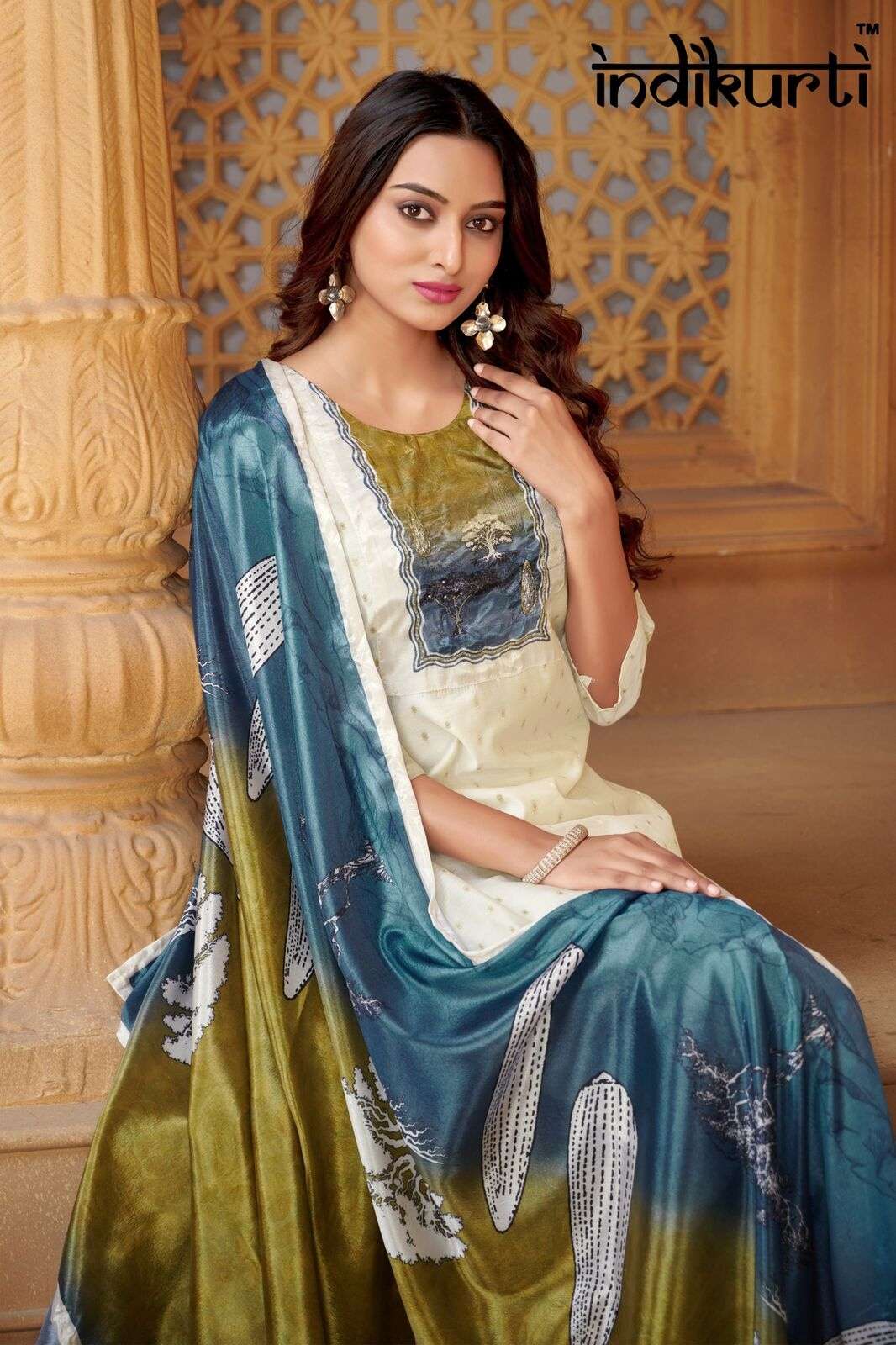 PURVI BY INDIKURTI IN MODAL BUTTI WITH INNER CRAPE AND PATCH WITH HAND WORK 