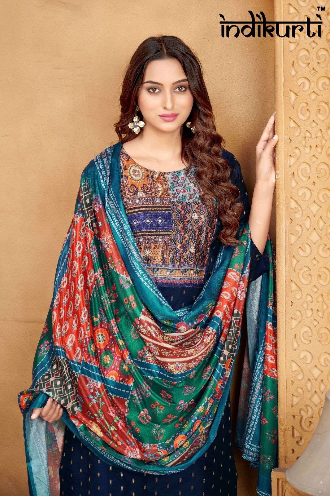 PURVI BY INDIKURTI IN MODAL BUTTI WITH INNER CRAPE AND PATCH WITH HAND WORK 