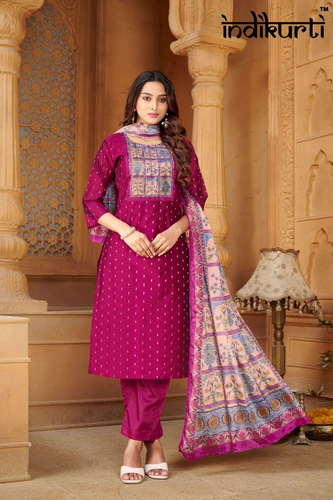 PURVI BY INDIKURTI IN MODAL BUTTI WITH INNER CRAPE AND PATCH WITH HAND WORK 