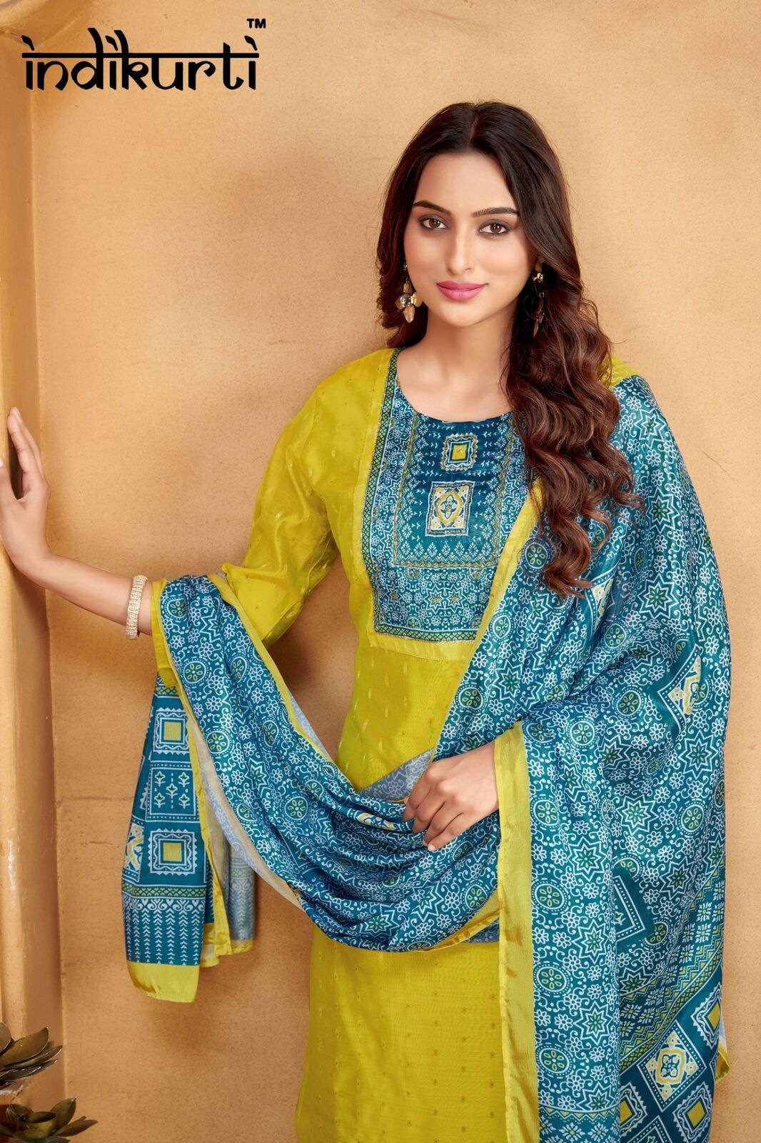 PURVI BY INDIKURTI IN MODAL BUTTI WITH INNER CRAPE AND PATCH WITH HAND WORK 