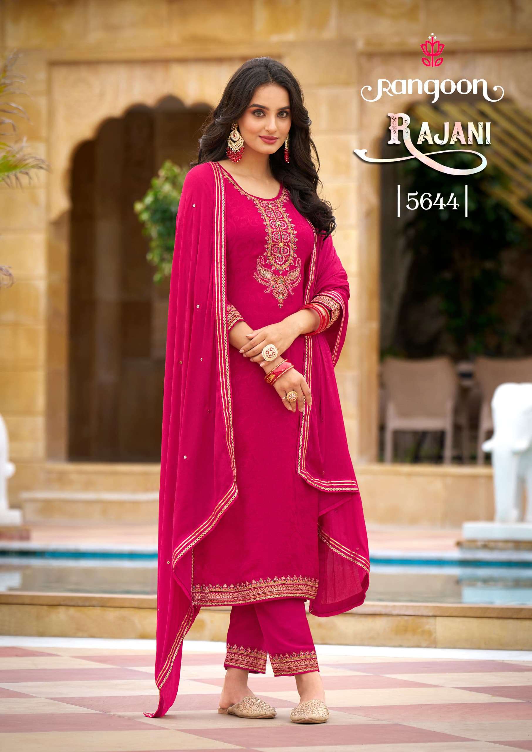 RAJANI BY RANGOON PURE CHINON SELF WITH FANCY WORK & COTTON MAL FULL INNER