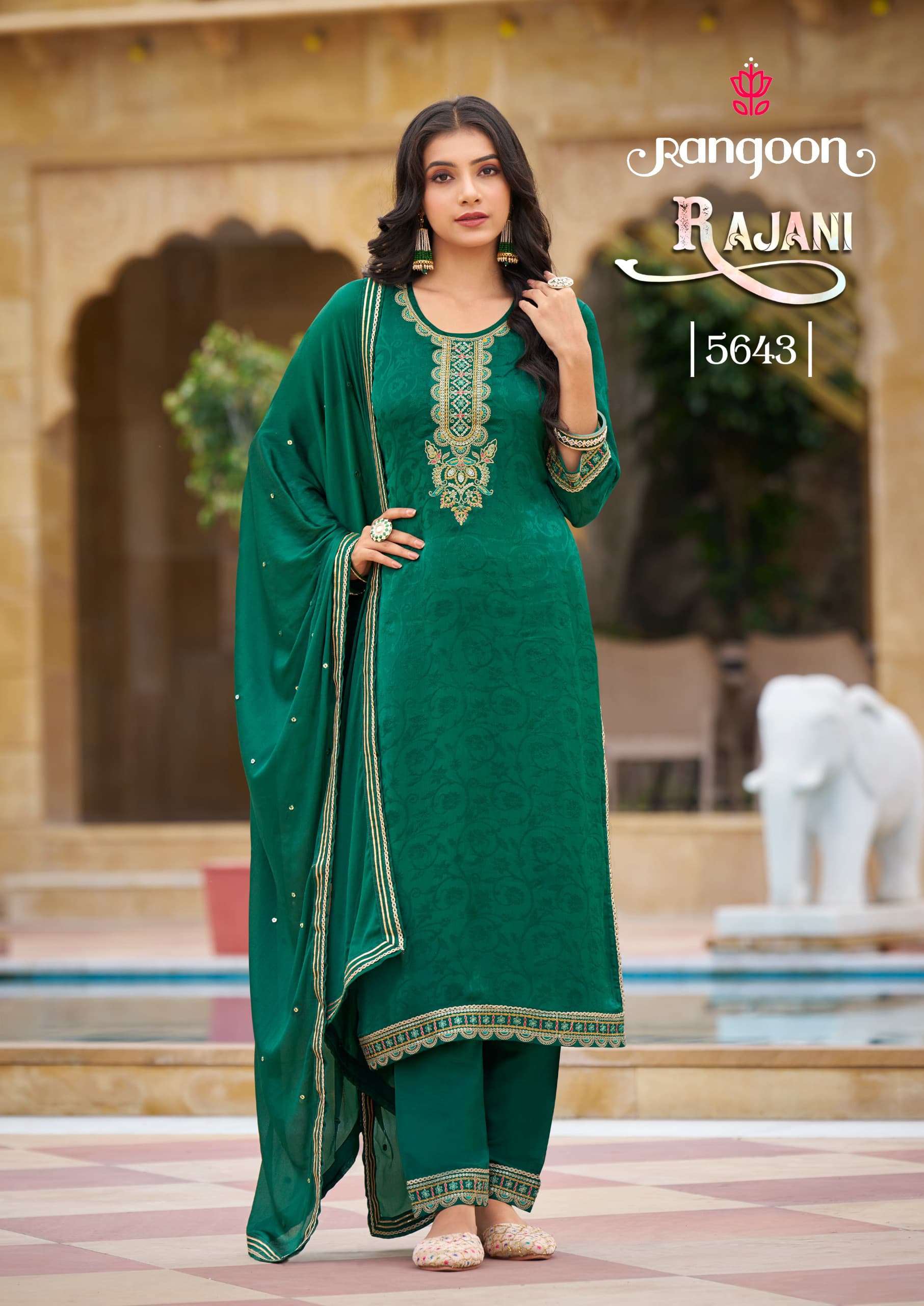 RAJANI BY RANGOON PURE CHINON SELF WITH FANCY WORK & COTTON MAL FULL INNER