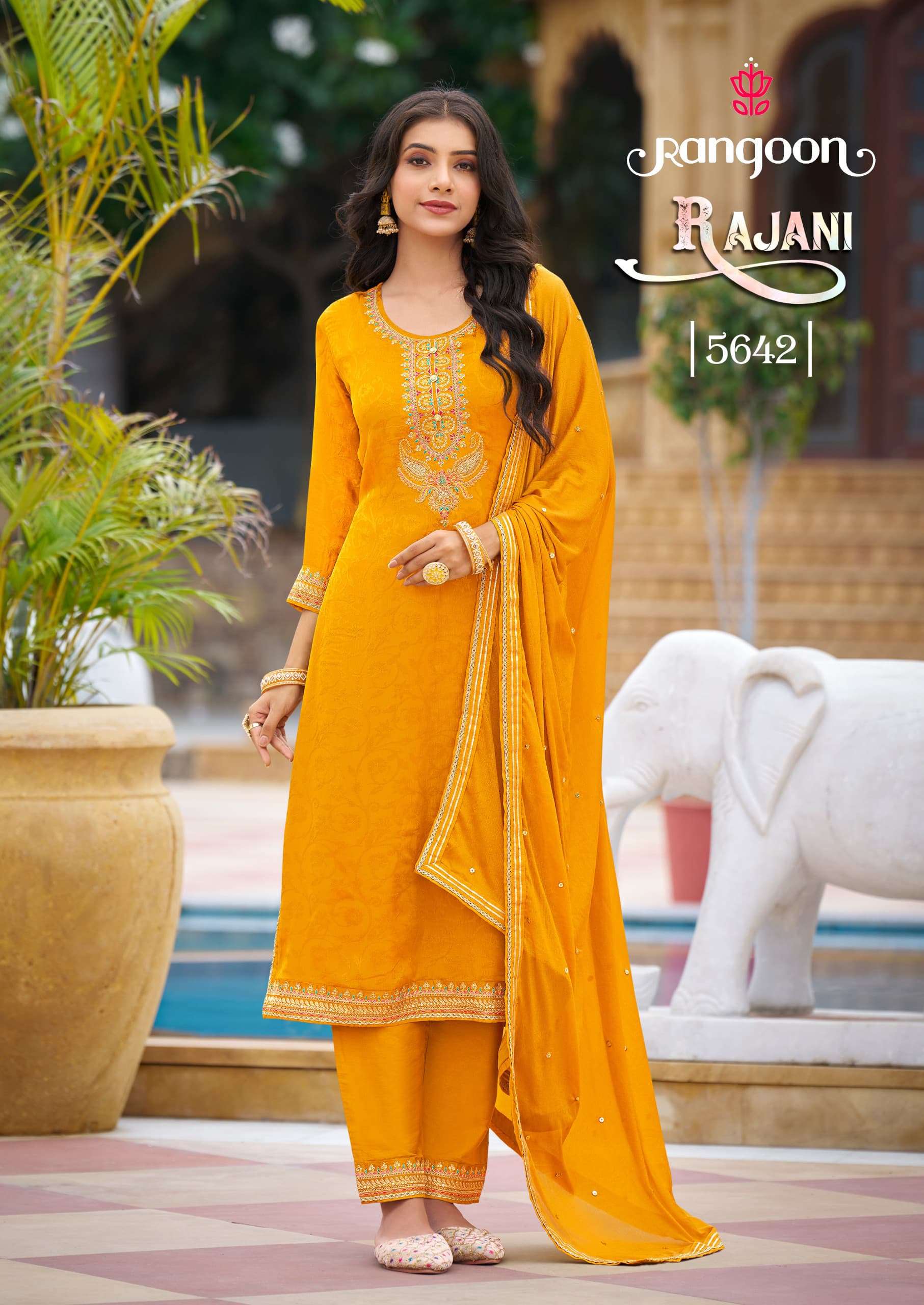 RAJANI BY RANGOON PURE CHINON SELF WITH FANCY WORK & COTTON MAL FULL INNER