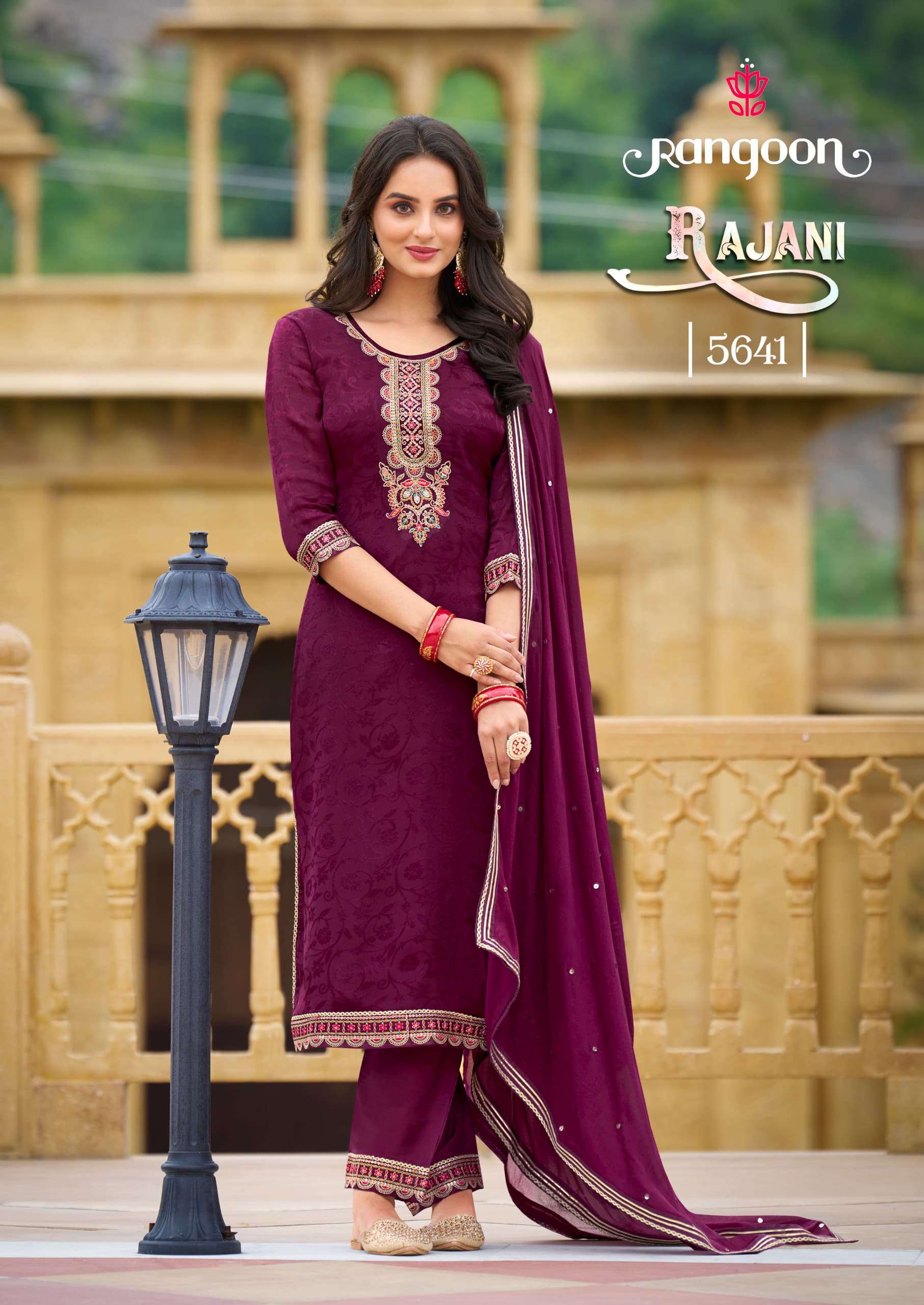 RAJANI BY RANGOON PURE CHINON SELF WITH FANCY WORK & COTTON MAL FULL INNER