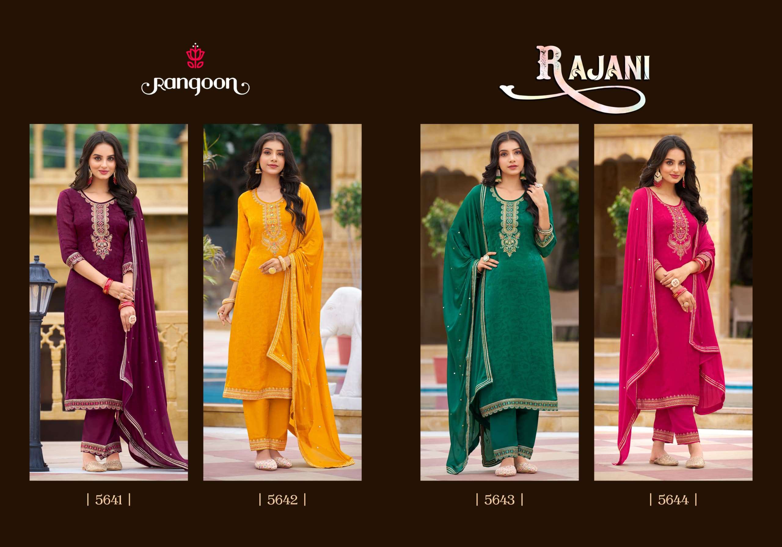 RAJANI BY RANGOON PURE CHINON SELF WITH FANCY WORK & COTTON MAL FULL INNER
