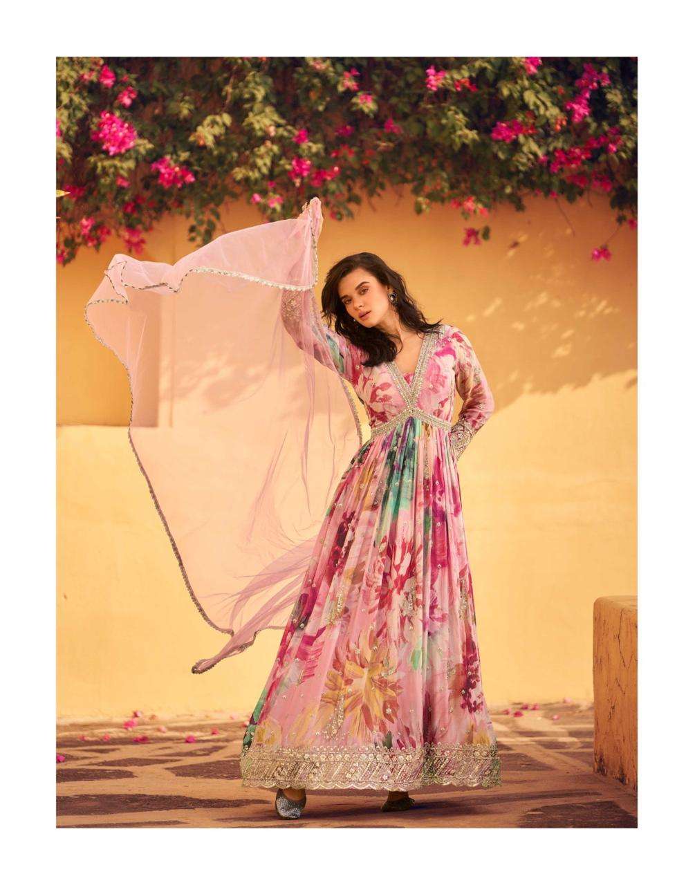 RANI BY SAYURI DESIGNER IN PREMIUM REAL CHINON SILK FRONT AND BACK EMBROIDERED WITH DUPATTA 