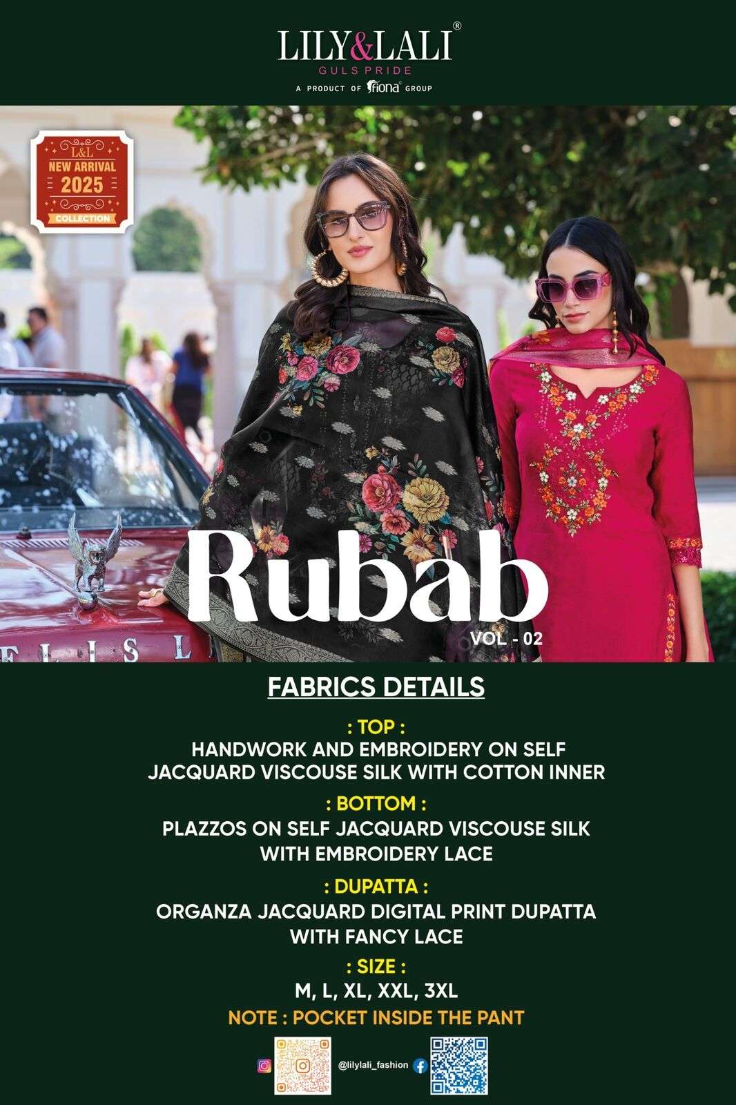RUBAB VOL-2 BY LILY & LALI SELF JACQUARD VISCOSE SILK EMBROIDERY LACE WITH KURTI PANT & DUPATTA 