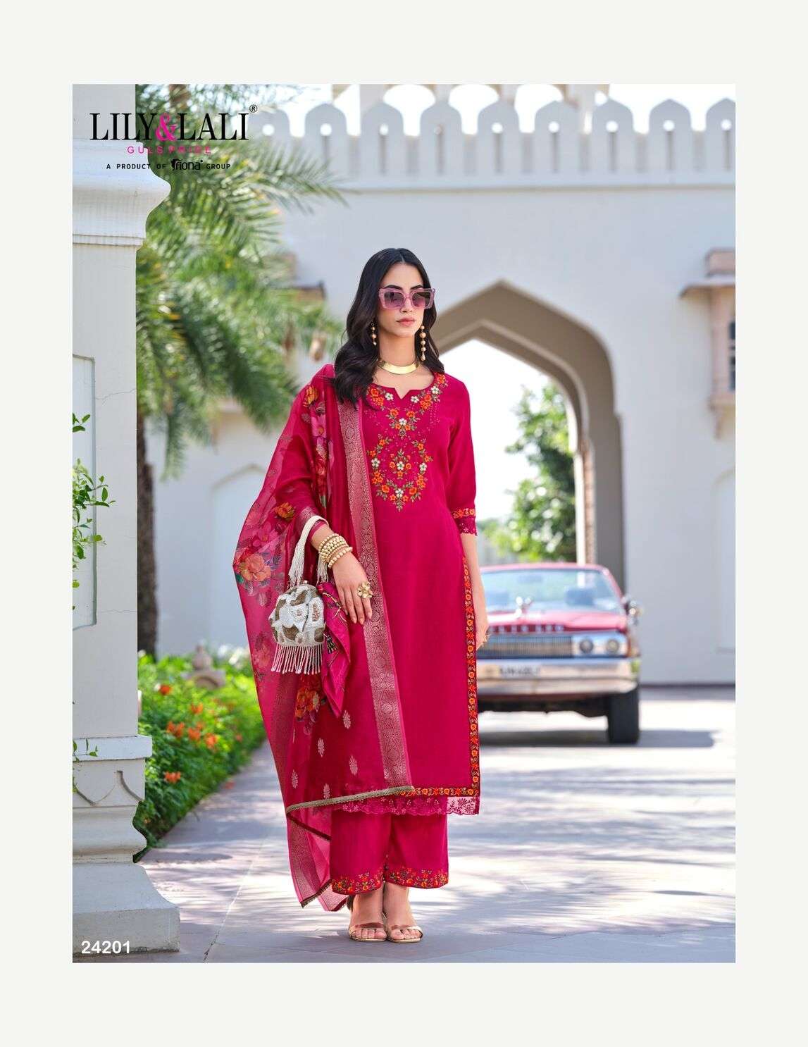 RUBAB VOL-2 BY LILY & LALI SELF JACQUARD VISCOSE SILK EMBROIDERY LACE WITH KURTI PANT & DUPATTA 