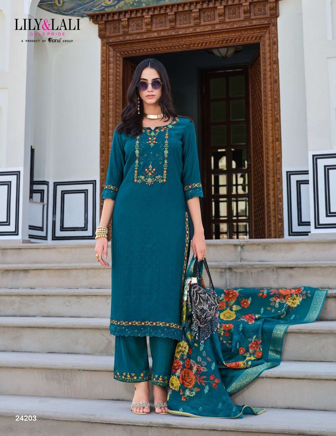 RUBAB VOL-2 BY LILY & LALI SELF JACQUARD VISCOSE SILK EMBROIDERY LACE WITH KURTI PANT & DUPATTA 