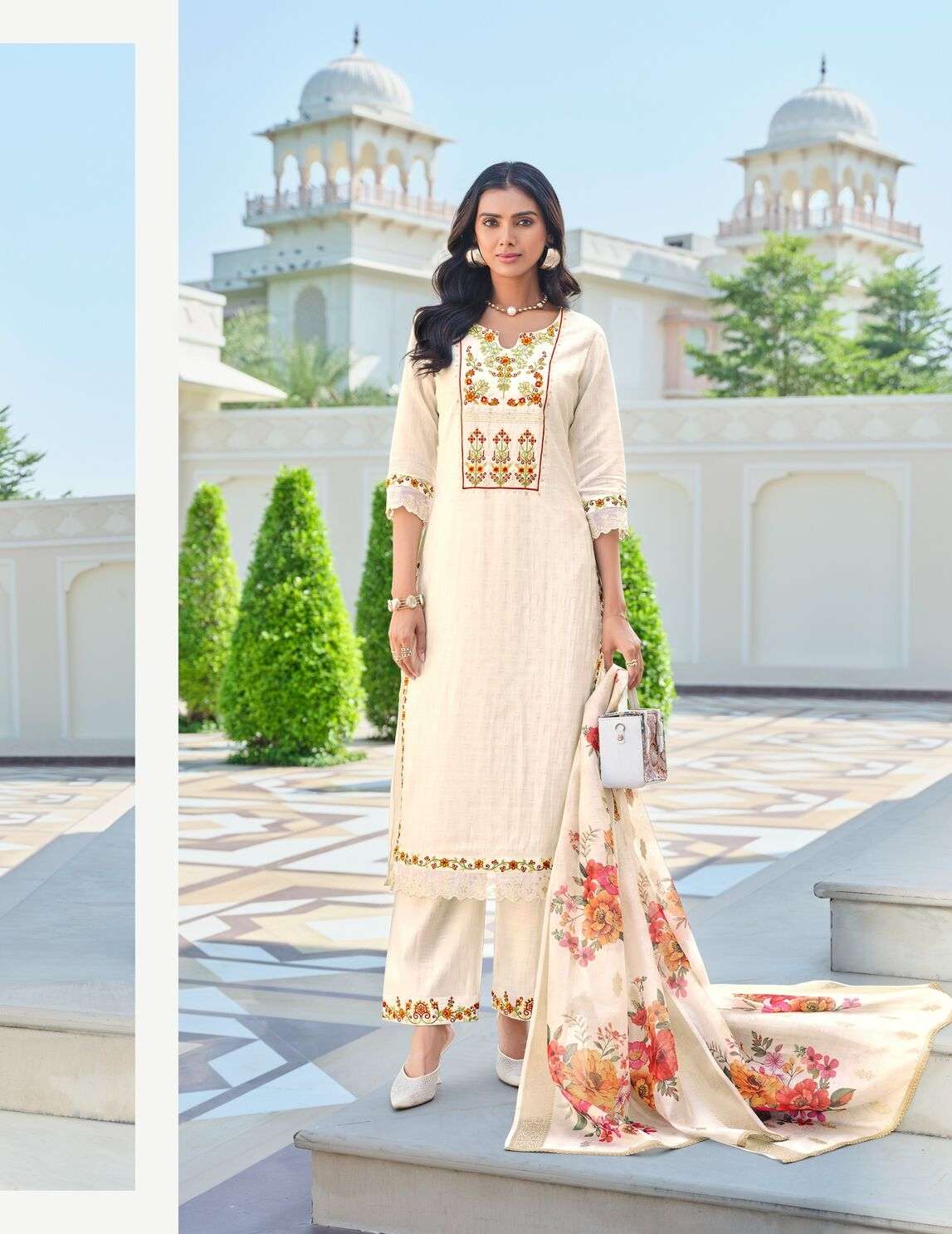 RUBAB VOL-2 BY LILY & LALI SELF JACQUARD VISCOSE SILK EMBROIDERY LACE WITH KURTI PANT & DUPATTA 