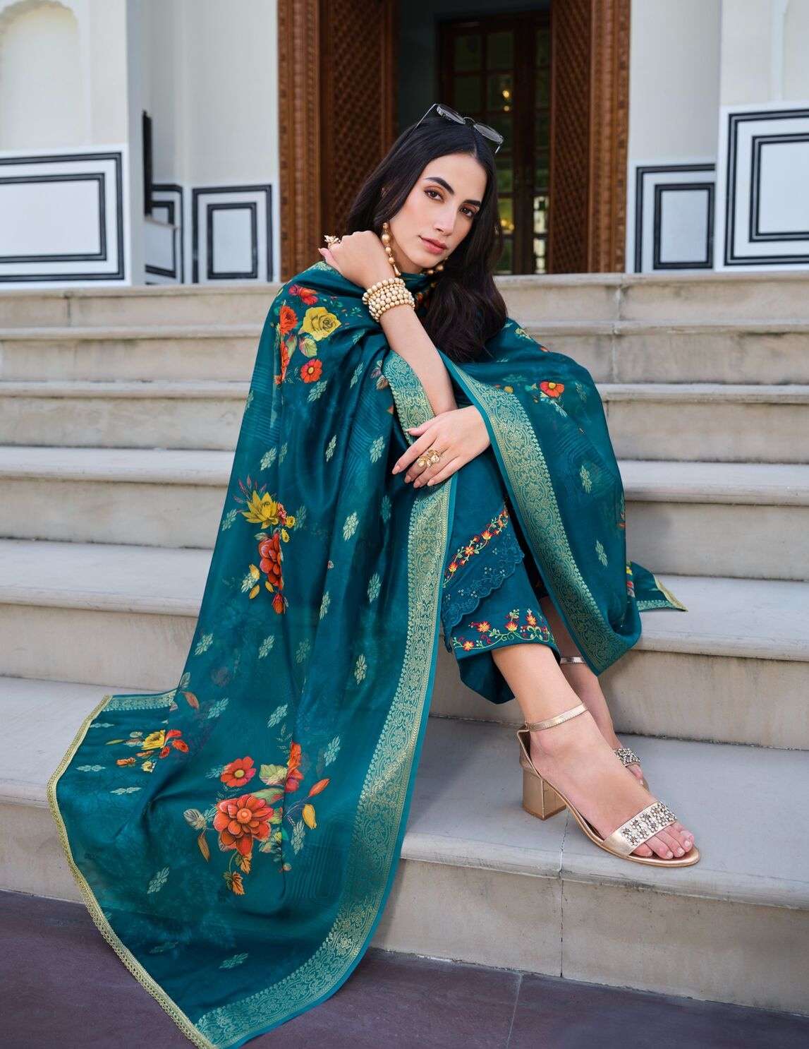 RUBAB VOL-2 BY LILY & LALI SELF JACQUARD VISCOSE SILK EMBROIDERY LACE WITH KURTI PANT & DUPATTA 