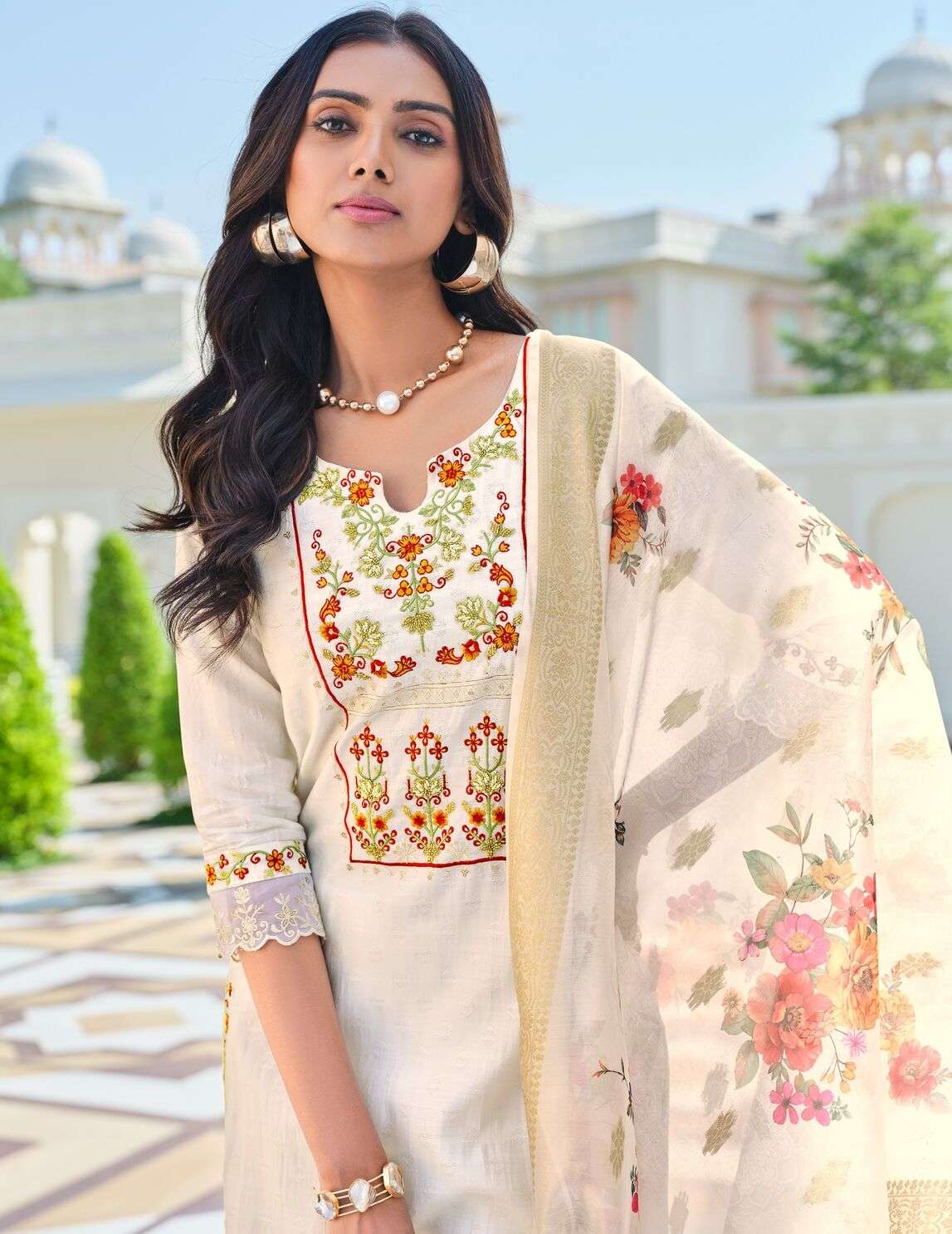 RUBAB VOL-2 BY LILY & LALI SELF JACQUARD VISCOSE SILK EMBROIDERY LACE WITH KURTI PANT & DUPATTA 