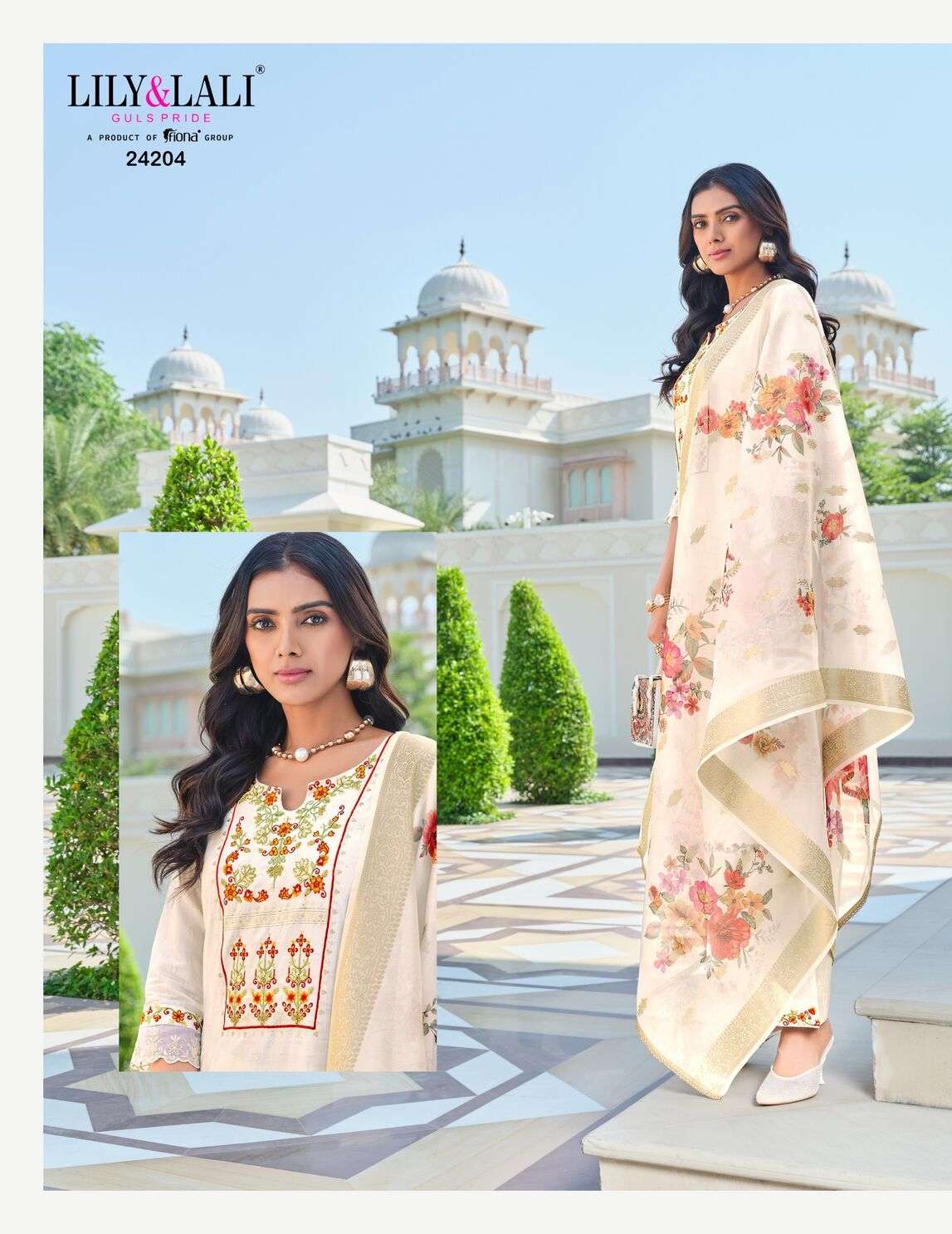 RUBAB VOL-2 BY LILY & LALI SELF JACQUARD VISCOSE SILK EMBROIDERY LACE WITH KURTI PANT & DUPATTA 