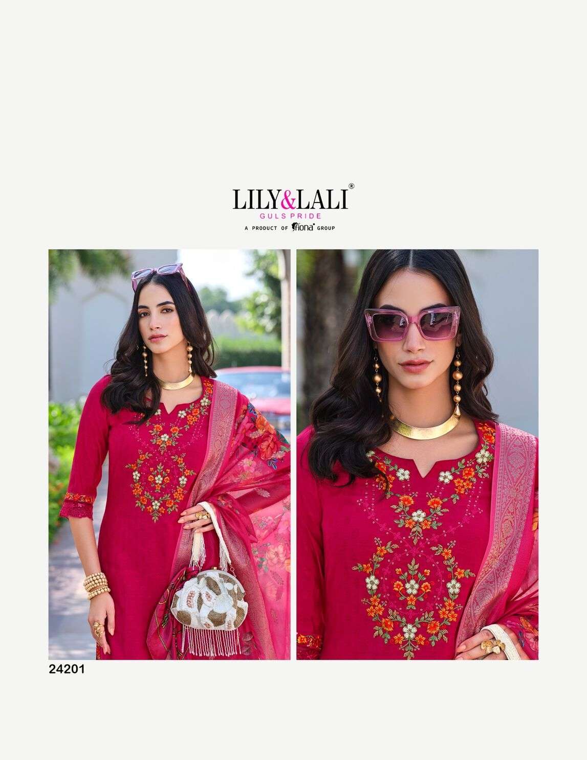 RUBAB VOL-2 BY LILY & LALI SELF JACQUARD VISCOSE SILK EMBROIDERY LACE WITH KURTI PANT & DUPATTA 