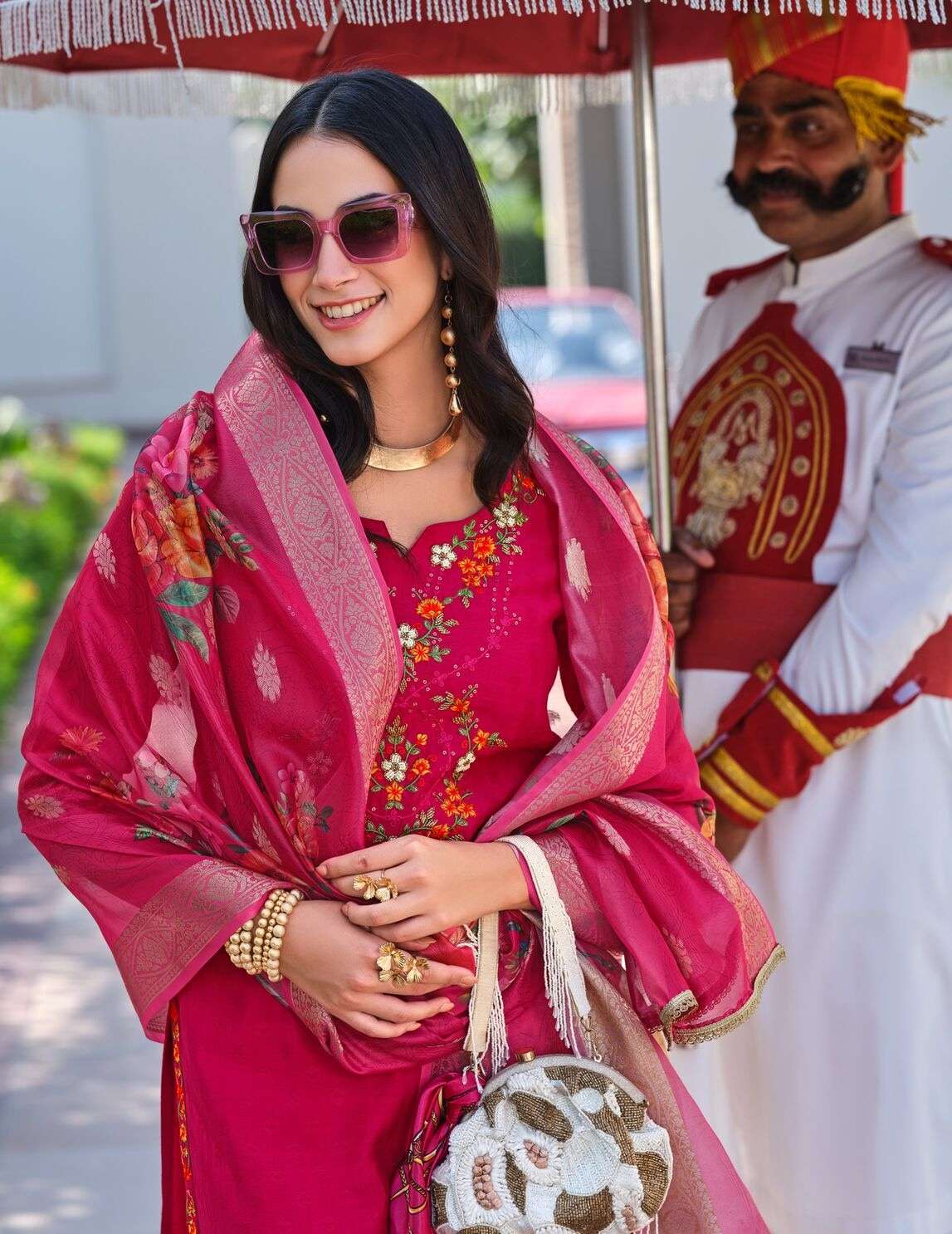 RUBAB VOL-2 BY LILY & LALI SELF JACQUARD VISCOSE SILK EMBROIDERY LACE WITH KURTI PANT & DUPATTA 