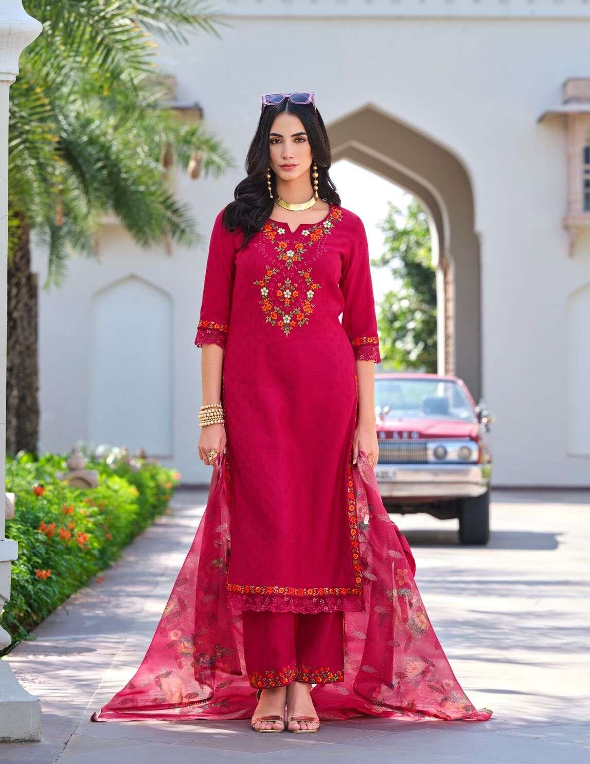 RUBAB VOL-2 BY LILY & LALI SELF JACQUARD VISCOSE SILK EMBROIDERY LACE WITH KURTI PANT & DUPATTA 