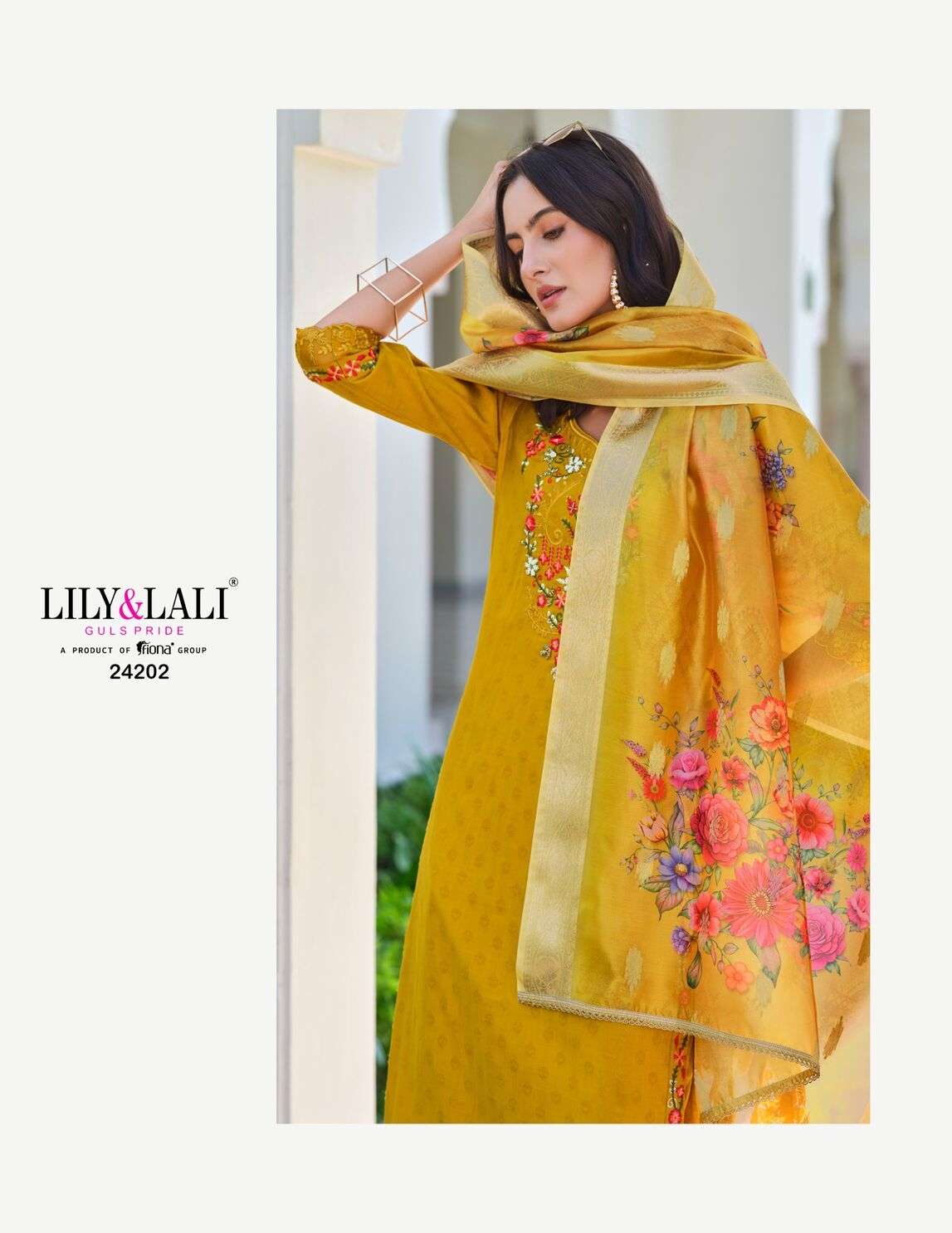 RUBAB VOL-2 BY LILY & LALI SELF JACQUARD VISCOSE SILK EMBROIDERY LACE WITH KURTI PANT & DUPATTA 