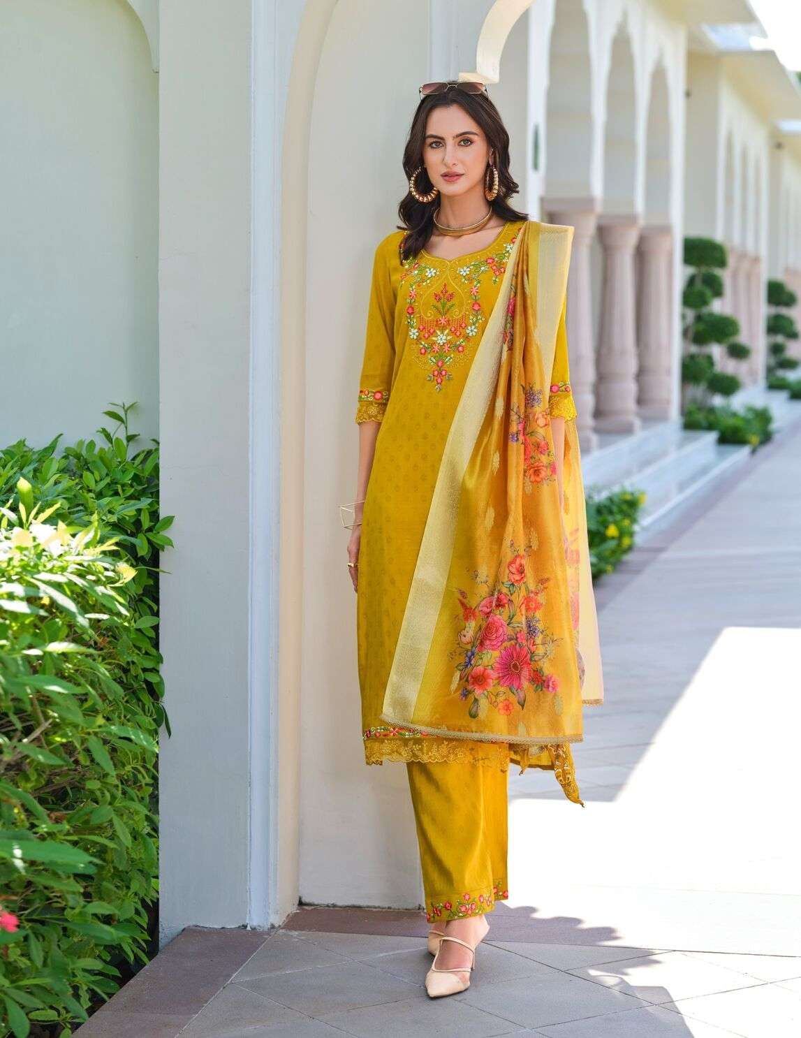 RUBAB VOL-2 BY LILY & LALI SELF JACQUARD VISCOSE SILK EMBROIDERY LACE WITH KURTI PANT & DUPATTA 