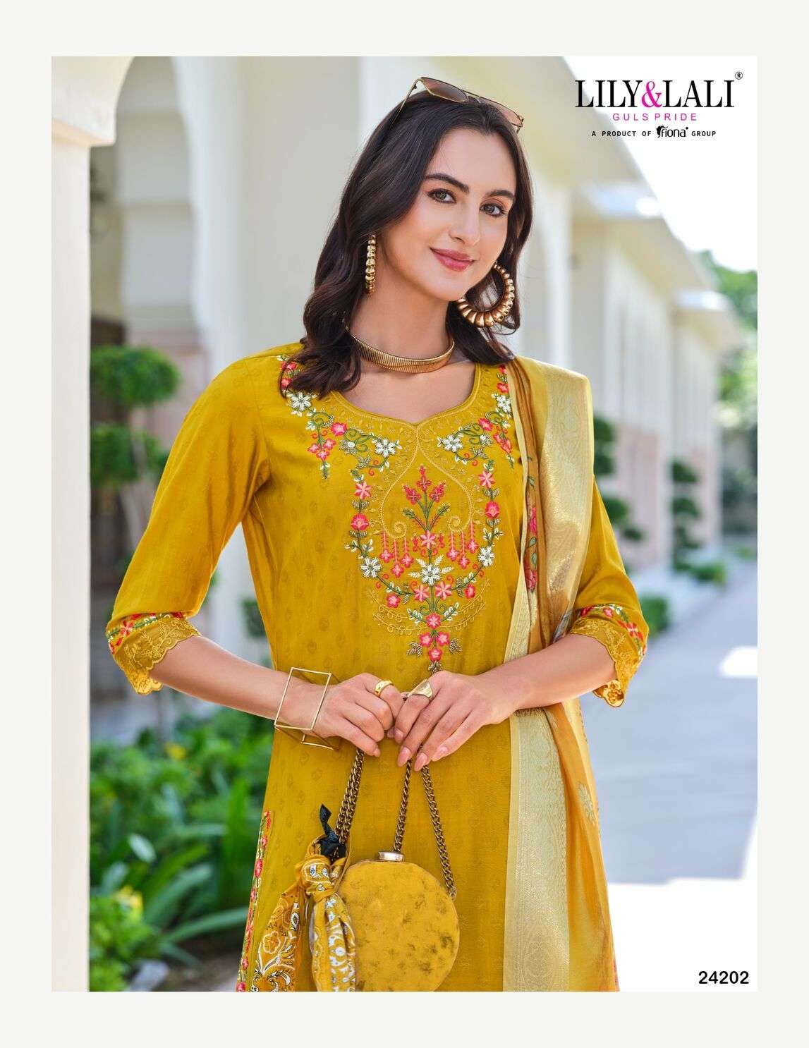 RUBAB VOL-2 BY LILY & LALI SELF JACQUARD VISCOSE SILK EMBROIDERY LACE WITH KURTI PANT & DUPATTA 
