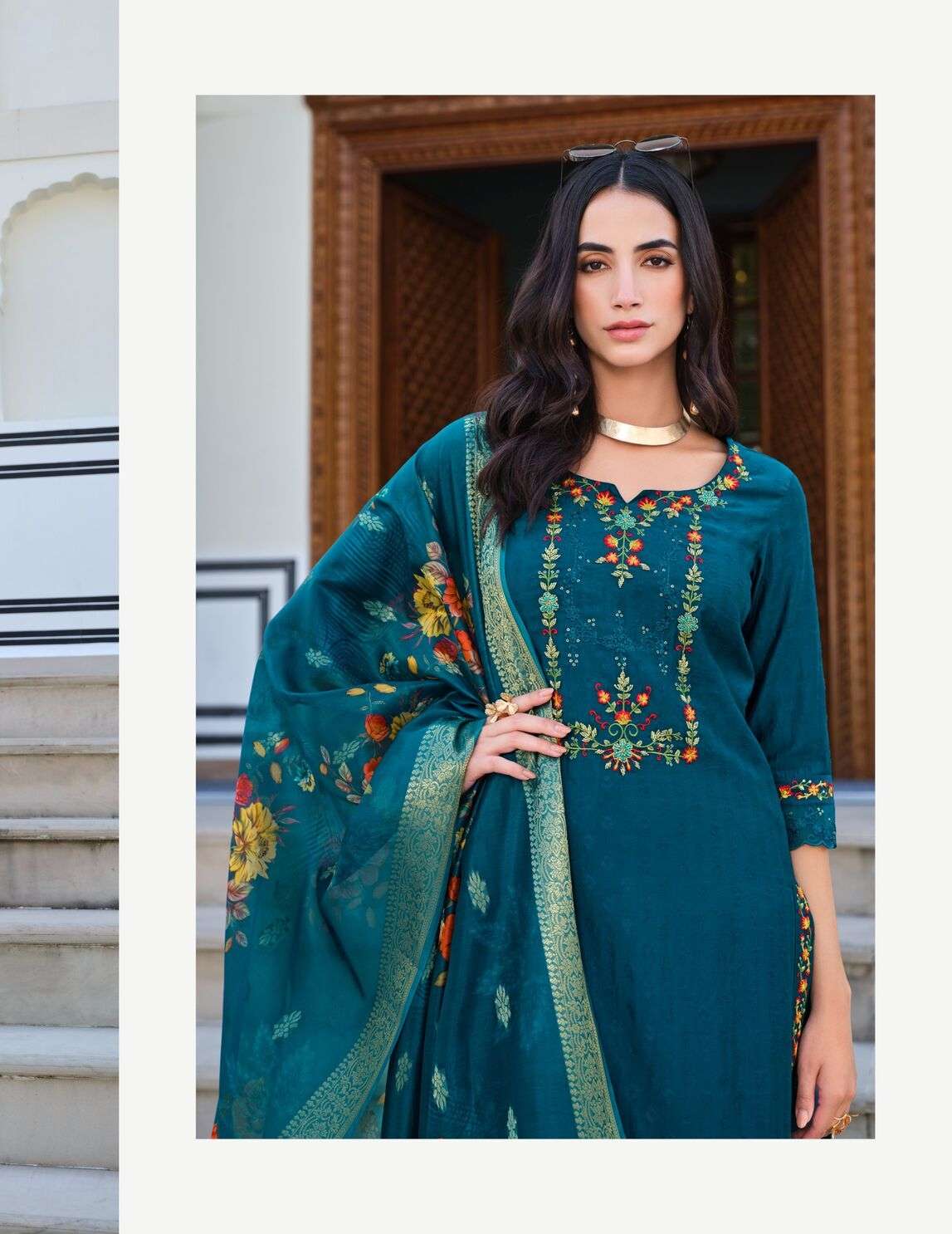 RUBAB VOL-2 BY LILY & LALI SELF JACQUARD VISCOSE SILK EMBROIDERY LACE WITH KURTI PANT & DUPATTA 