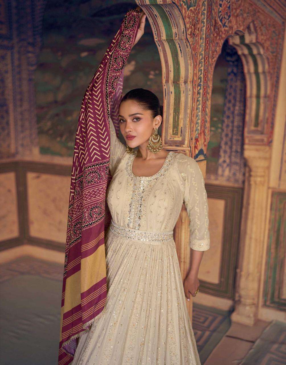 RUBINA BY SAYURI DESIGNER IN REAL GEROGETTE LOOK CHIKANKARI EMBROIDERED DRESSES 