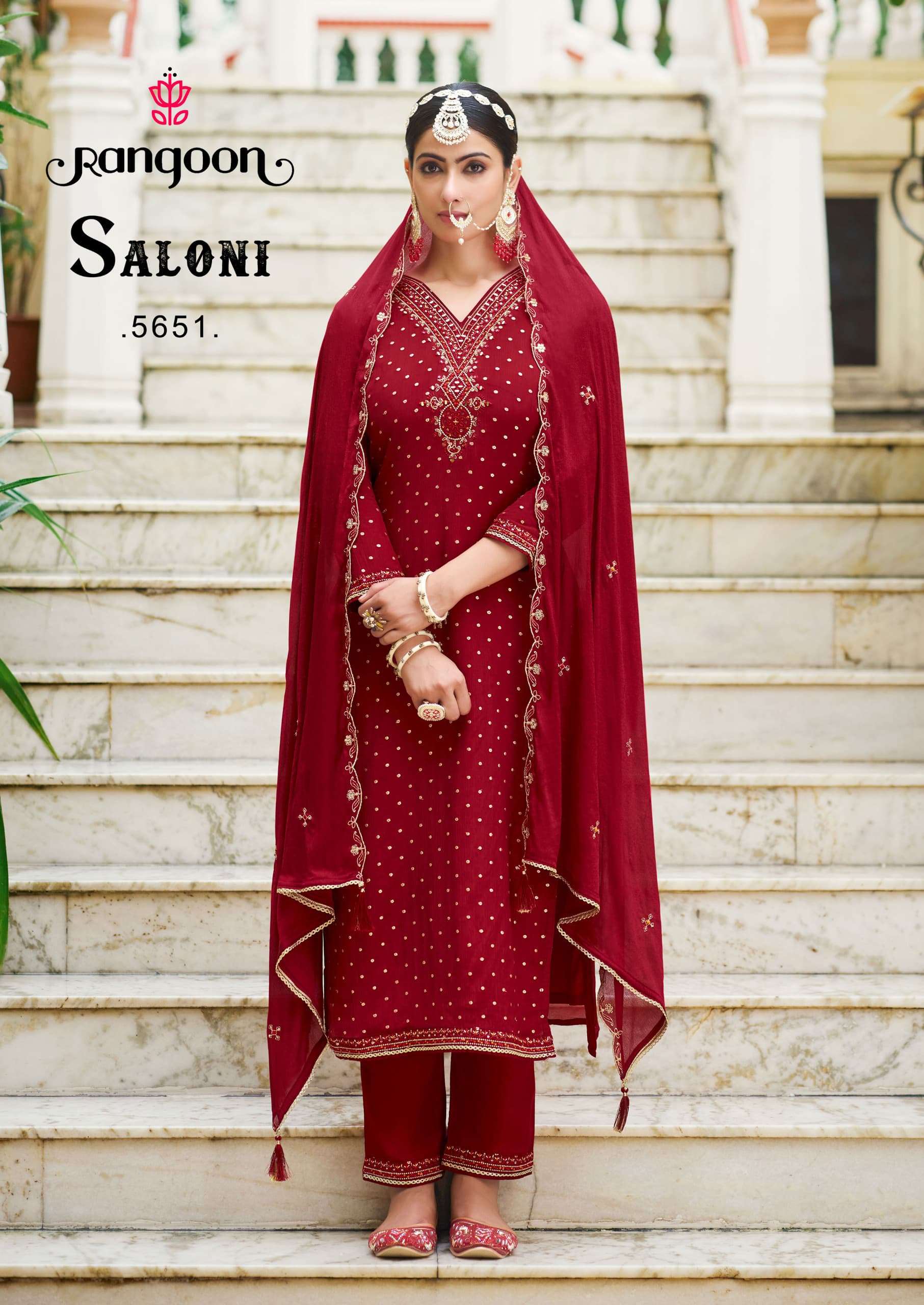 SALONI BY RANGOON IN PURE CHINON JACQUARD BUTI WITH FANCY KHATRI WORK WITH COTTON MAL INNER