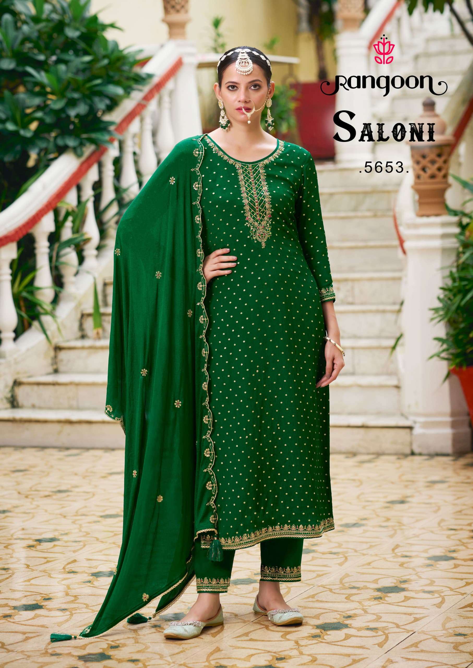 SALONI BY RANGOON IN PURE CHINON JACQUARD BUTI WITH FANCY KHATRI WORK WITH COTTON MAL INNER