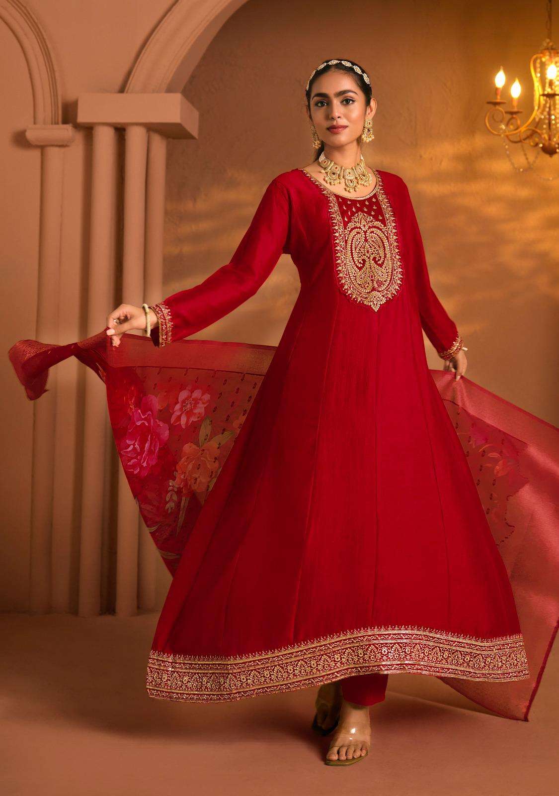 SHAYARI BY LADY & LEELA ANARKALI STYLE DRESS WITH EMBROIDERY ON VICHITRA SILK FABRIC & INNER