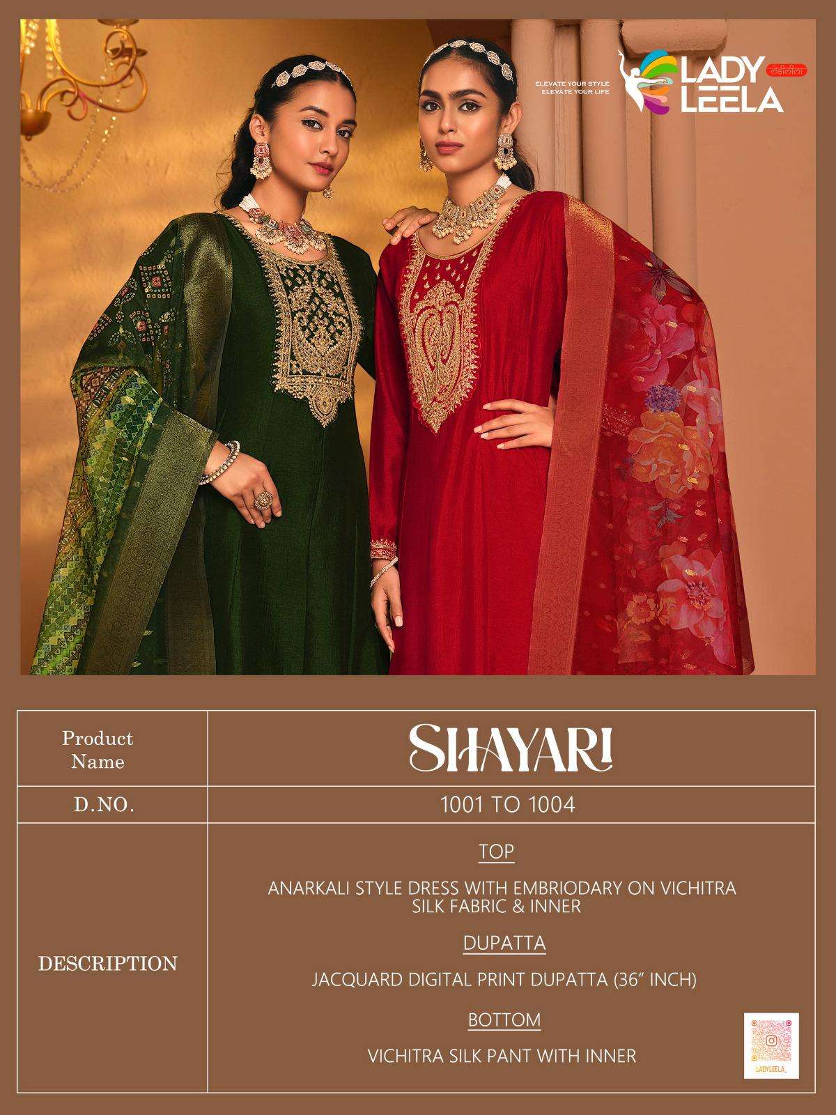 SHAYARI BY LADY & LEELA ANARKALI STYLE DRESS WITH EMBROIDERY ON VICHITRA SILK FABRIC & INNER