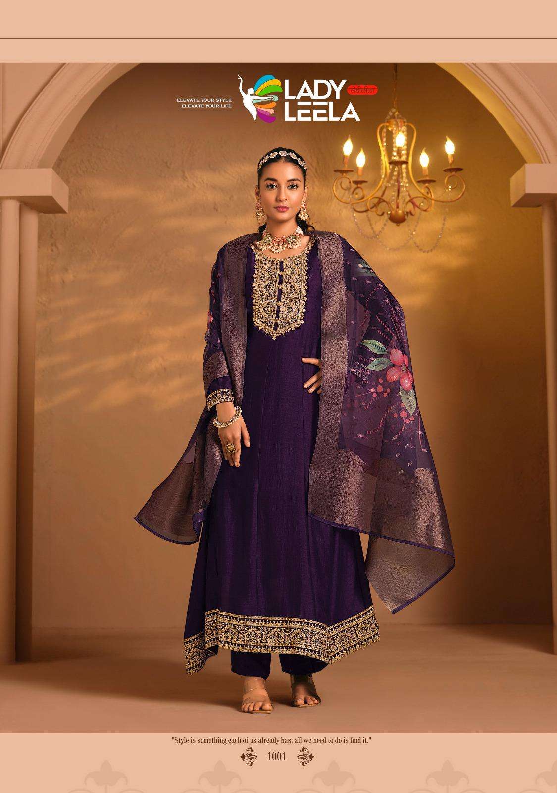 SHAYARI BY LADY & LEELA ANARKALI STYLE DRESS WITH EMBROIDERY ON VICHITRA SILK FABRIC & INNER