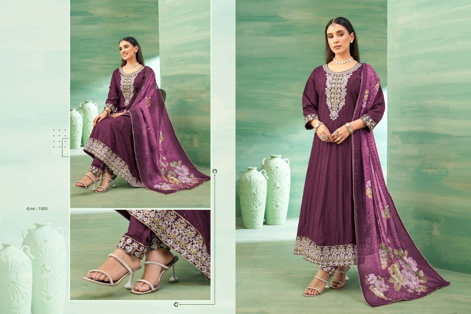 SHIVANI BY KF FASHION IN ROMAN SILK ANARKALI 3 PSC KURTI PANT & DUPATTA