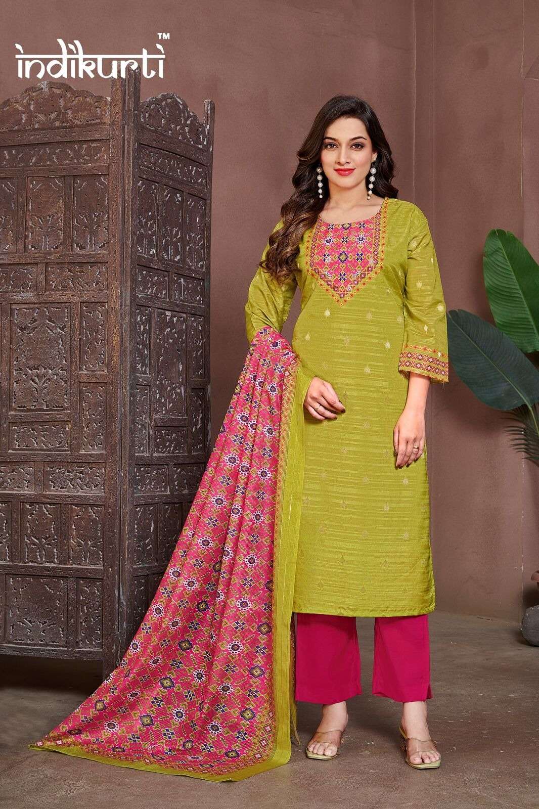 SONIYA-2 BY INDIKURTI IN TUSSAR JACQUARD DIGITAL WITH FANC HAND  WORK TOUCHUP