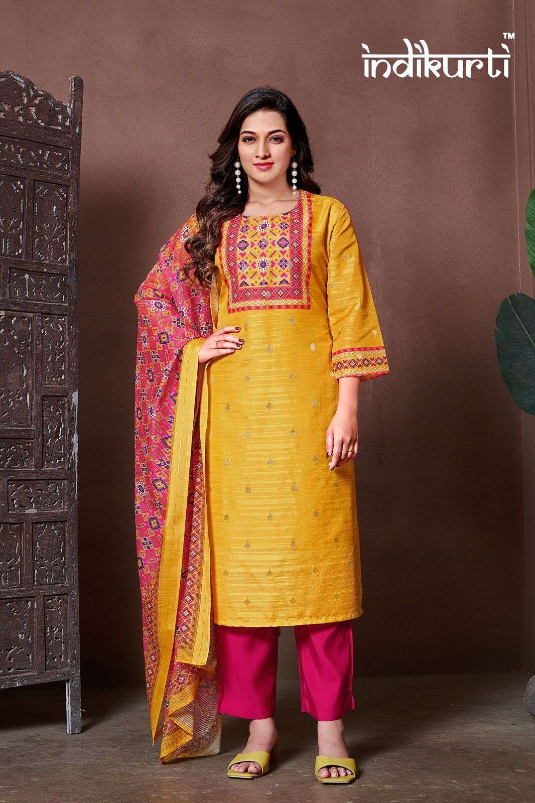 SONIYA-2 BY INDIKURTI IN TUSSAR JACQUARD DIGITAL WITH FANC HAND  WORK TOUCHUP