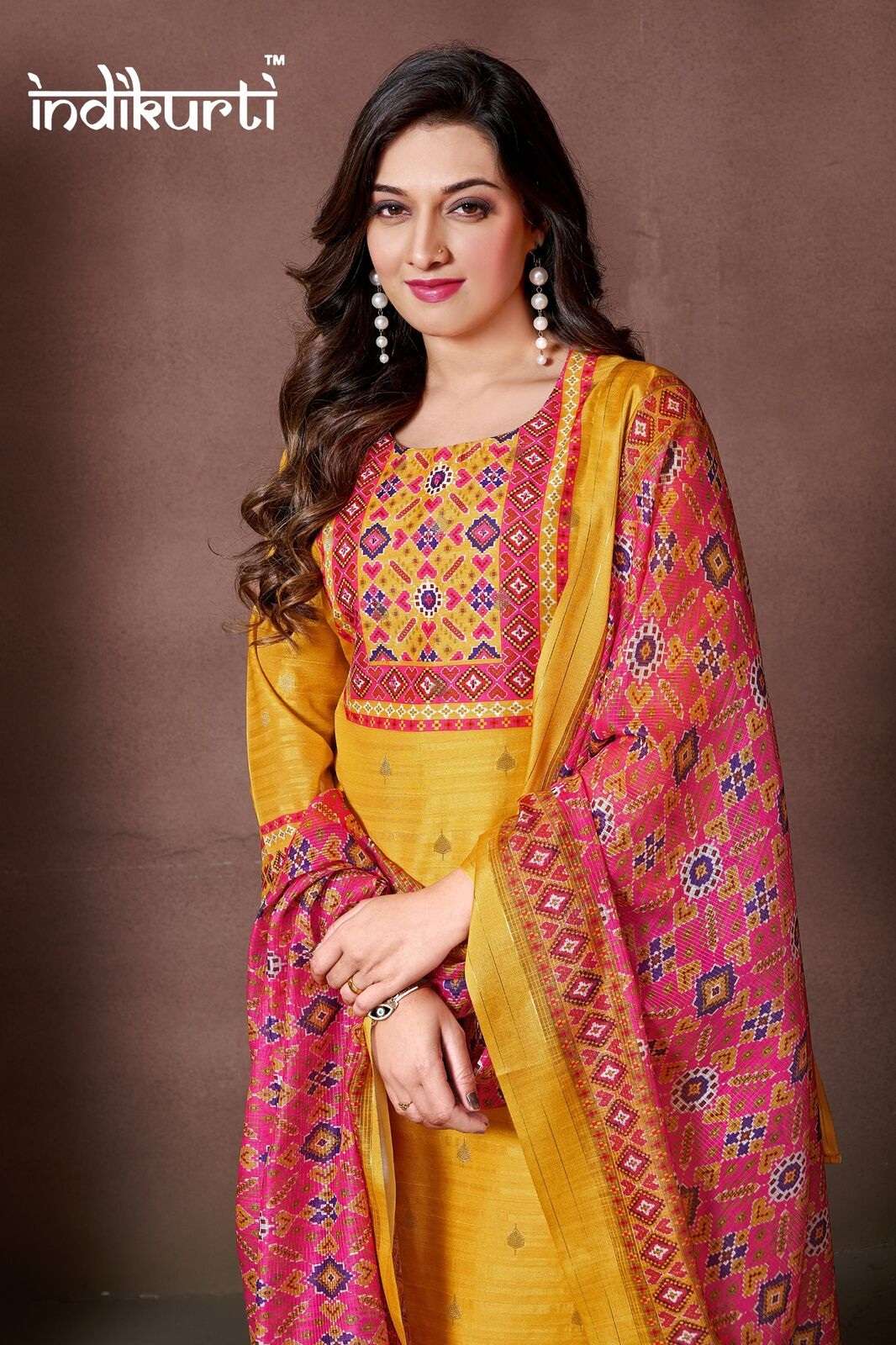 SONIYA-2 BY INDIKURTI IN TUSSAR JACQUARD DIGITAL WITH FANC HAND  WORK TOUCHUP