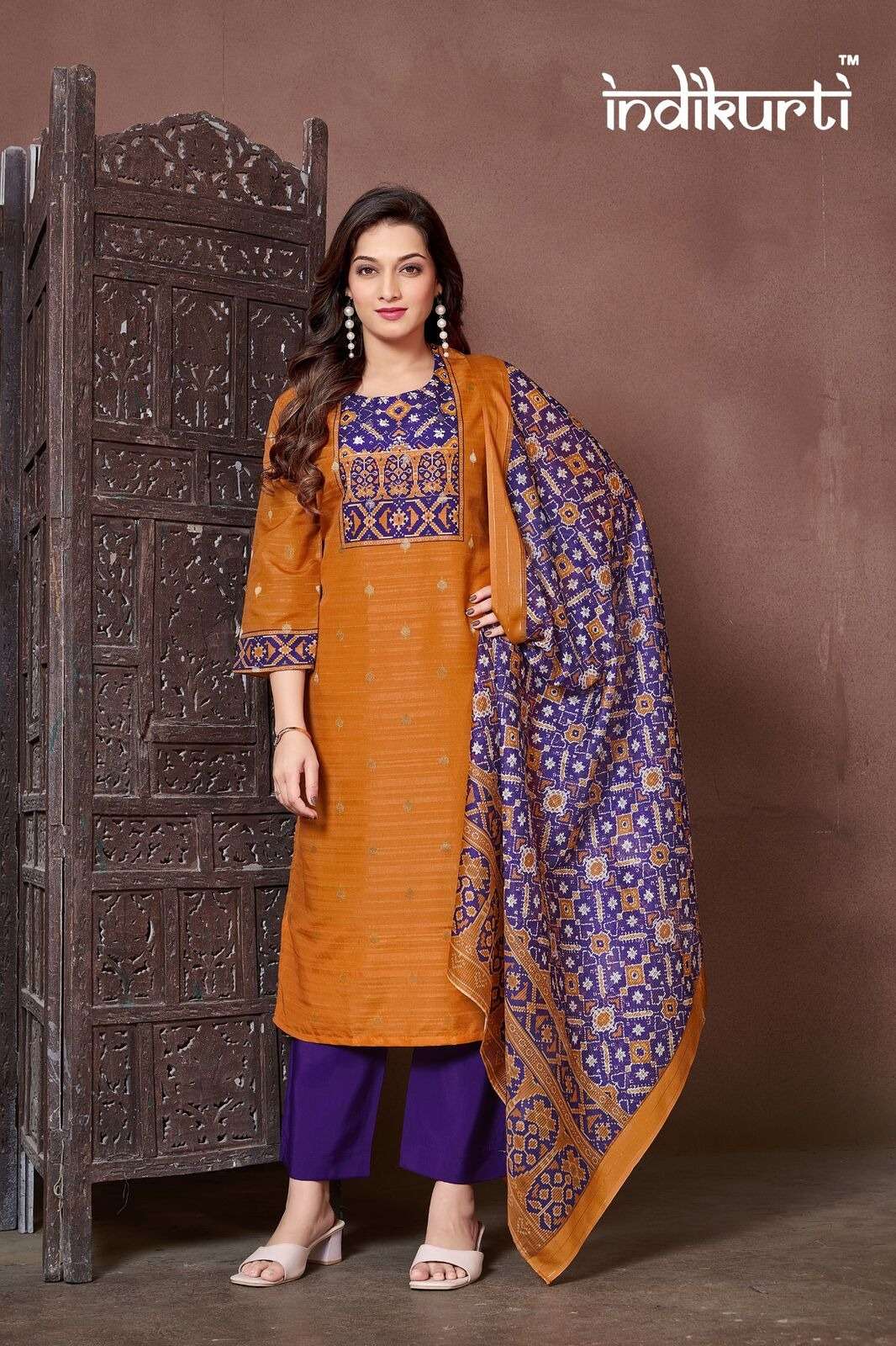 SONIYA-2 BY INDIKURTI IN TUSSAR JACQUARD DIGITAL WITH FANC HAND  WORK TOUCHUP