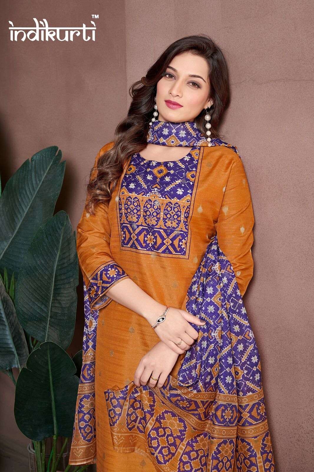 SONIYA-2 BY INDIKURTI IN TUSSAR JACQUARD DIGITAL WITH FANC HAND  WORK TOUCHUP