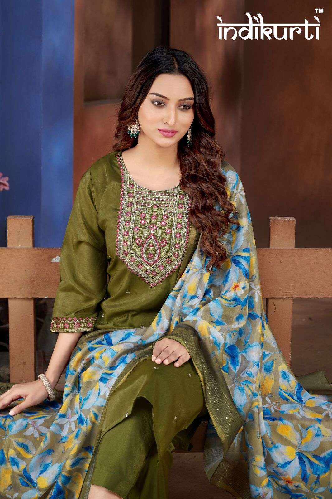 SONIYA BY INDIKURTI IN SHIMMER PV ROMAN WITH HEAVY CHANDERI DIGITAL