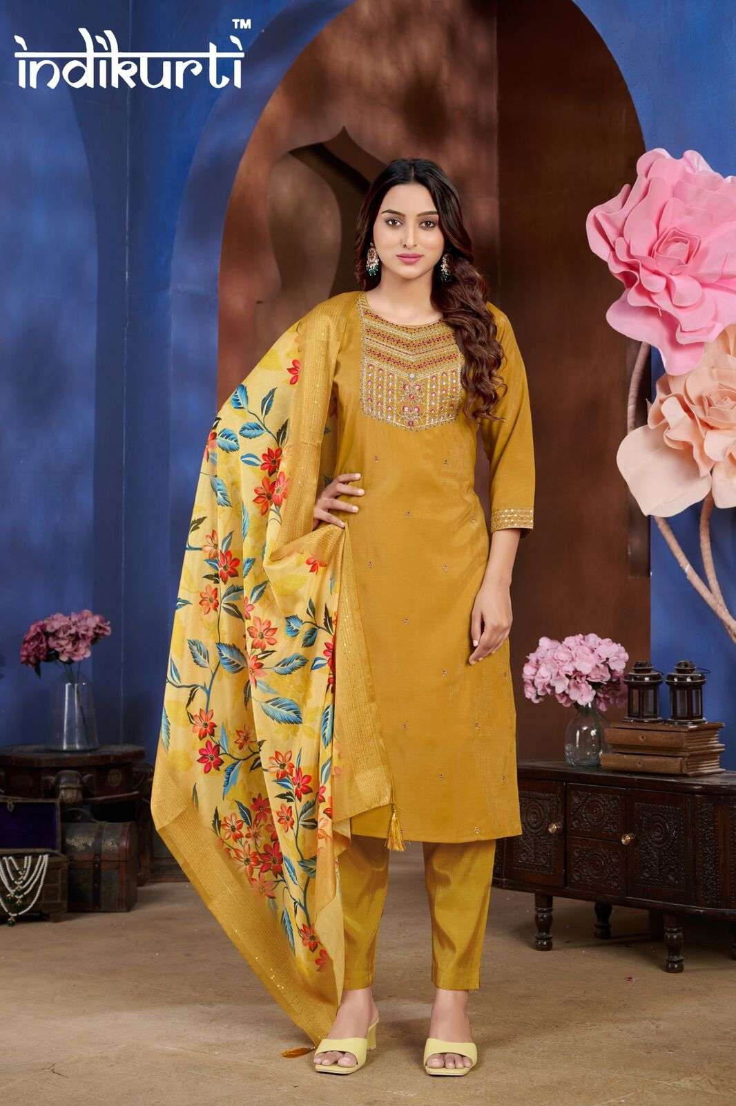 SONIYA BY INDIKURTI IN SHIMMER PV ROMAN WITH HEAVY CHANDERI DIGITAL