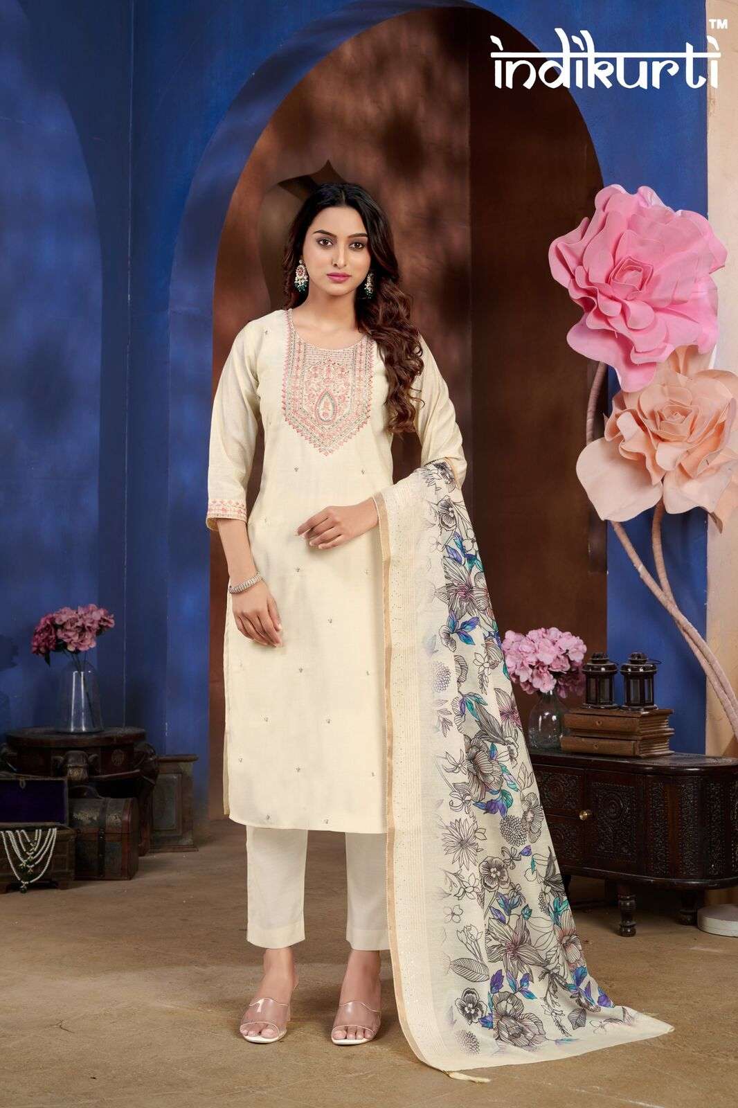 SONIYA BY INDIKURTI IN SHIMMER PV ROMAN WITH HEAVY CHANDERI DIGITAL